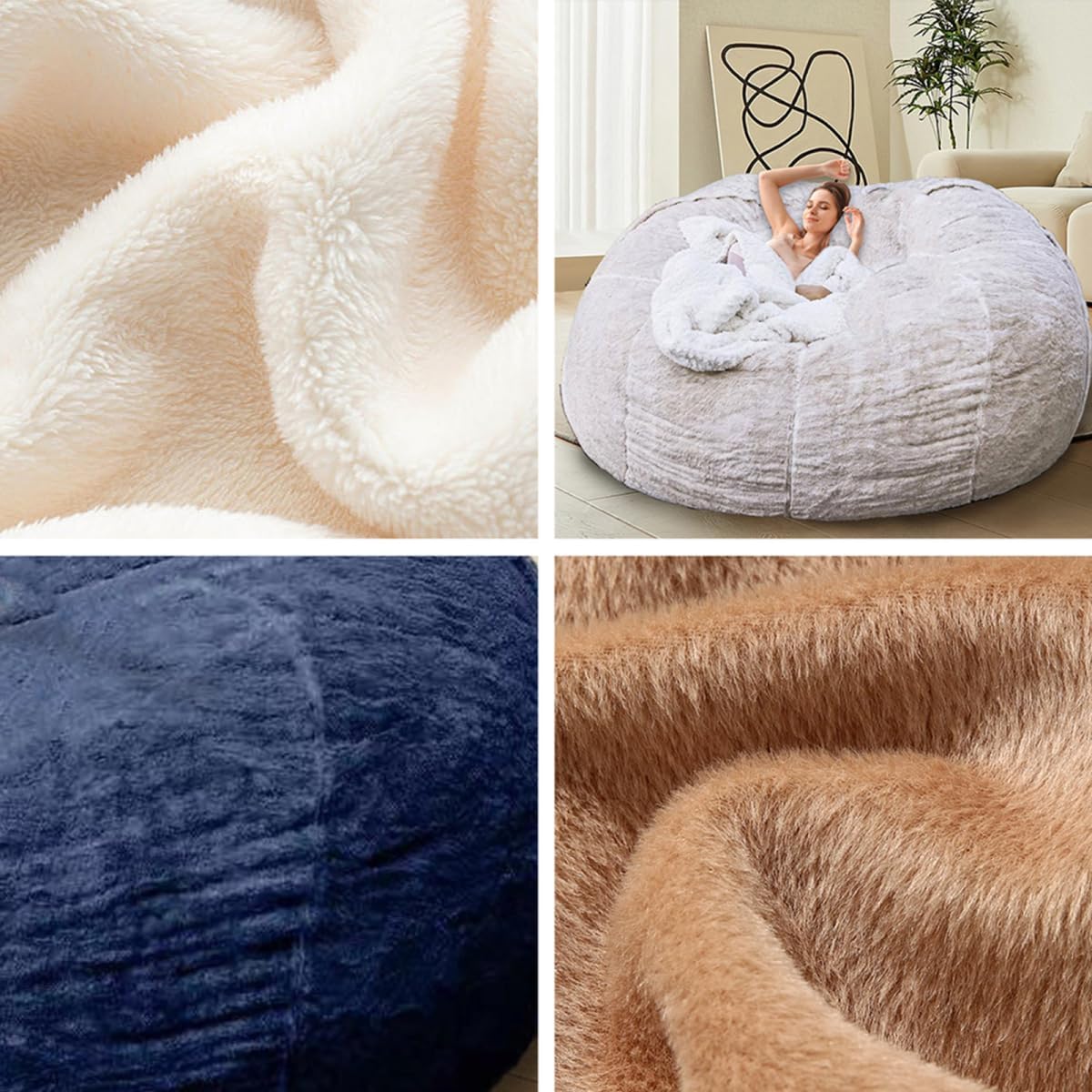 HDMLDP Bean Bag Chair Cover for Kids Adults Without Filling Comfy Giant Round Beanbag Love Sack Covers for Bedroom Living Room, 7FT, Blue