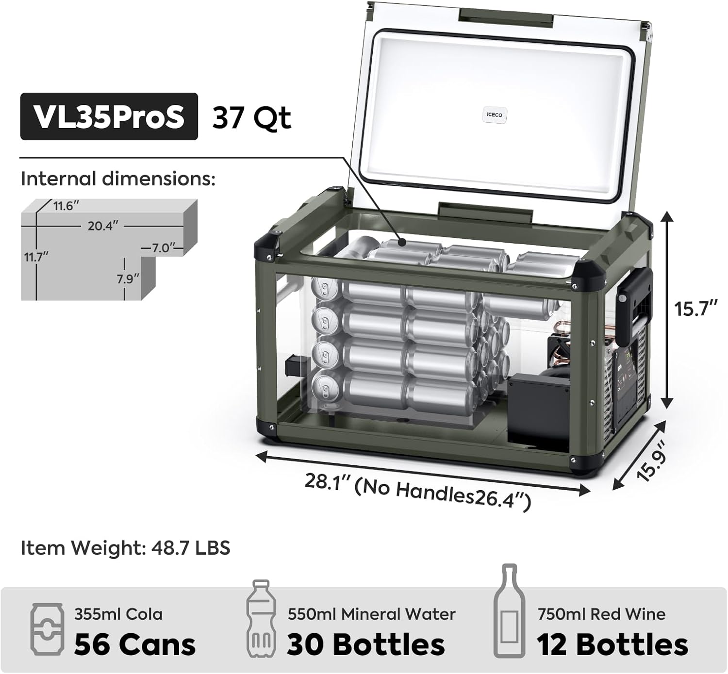 ICECO VL35 ProS 12V Refrigerator, Portable Fridge Freezer with SECOP Compressor, 35L Car Fridge Powered by AC/DC, 0℉-50℉, Electric Cooler for Car, Camping, Home, Travel [Olive Green Edition]