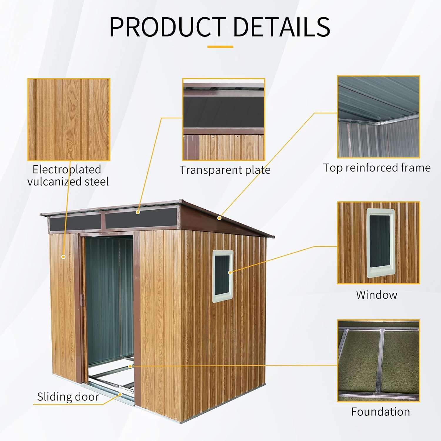 JT 6X4.5FT Outdoor Storage Shed, Galvanized Metal Garden Shed with Window and Metal Foundation, Tool Storage Shed for Patio Lawn Backyard (Coffee-with The window-6ftx4.5ft)