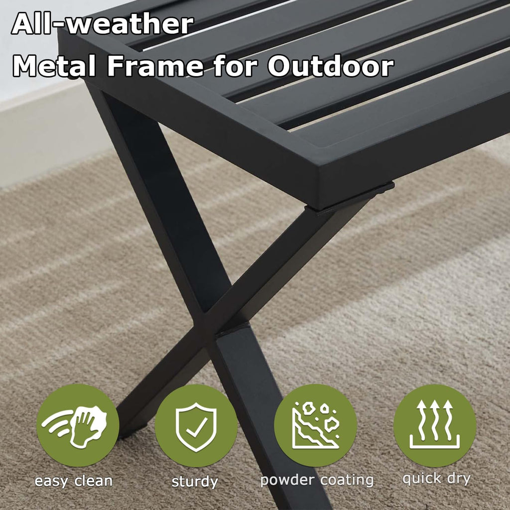 Outdoor Metal Backless Bench Set of 2, Weatherproof Patio Bench with Slatted Seat, X-Shaped Legs, All-Weather Garden Bench for Porch, Patio, Lawn and Backyard, Black