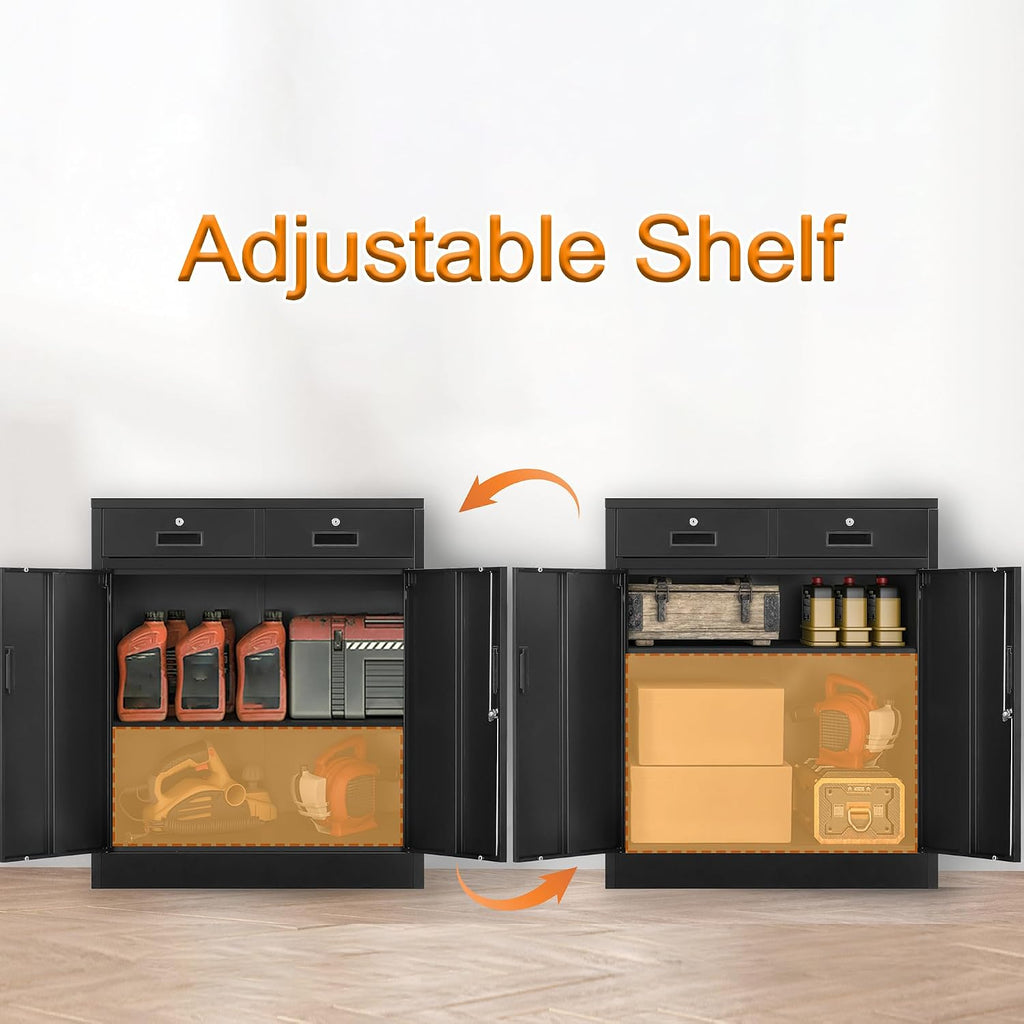 Wanfu Metal Storage Cabinet, 36' H Locking Storage Cabinet with 2 Drawers and Adjustable Shelf, Metal Cabinets for Office, Garage, Home-Black