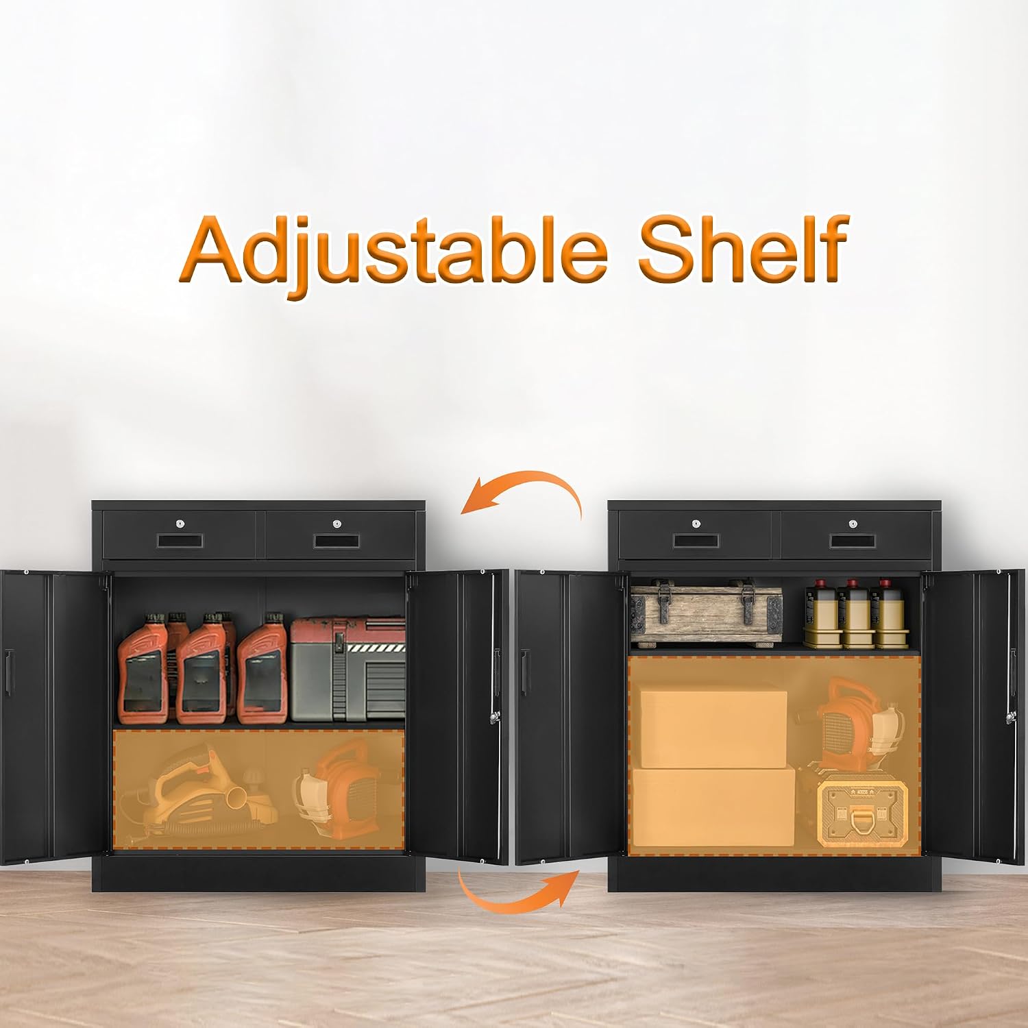 Wanfu Metal Storage Cabinet, 36' H Locking Storage Cabinet with 2 Drawers and Adjustable Shelf, Metal Cabinets for Office, Garage, Home-Black