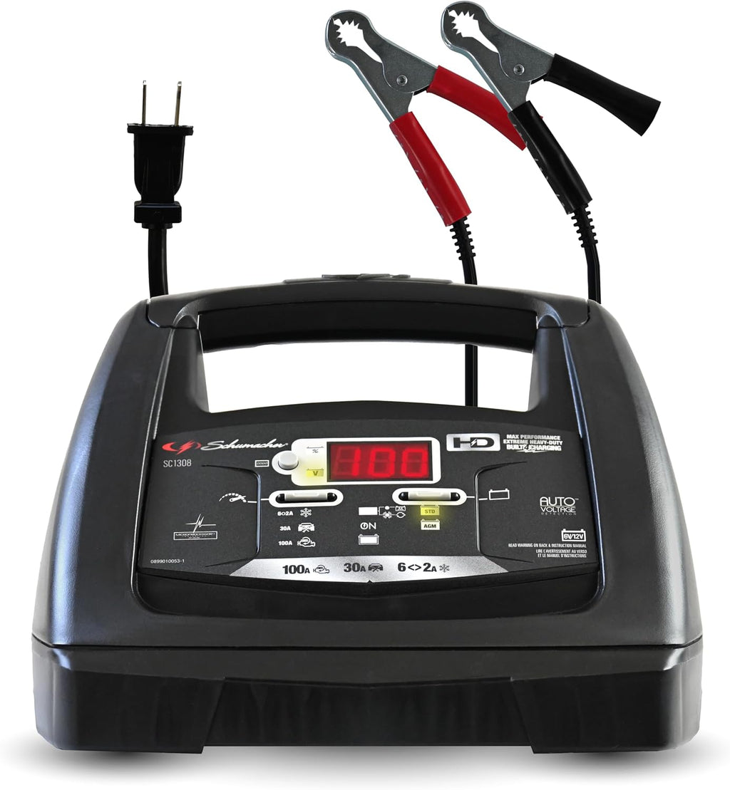 Schumacher Electric 6A Car Battery Charger and 100A Engine Starter, 6-in-1 Solution, Maintainer, 30A Boost, for 6V/12V Power Sport, Automotive, and Marine Batteries, SC1308