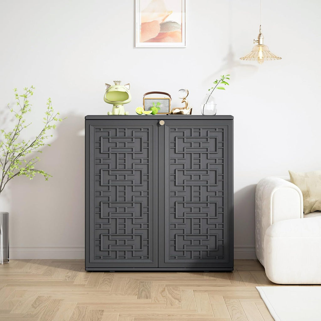Mrosaa Storage Box Outdoor Caninet,Resin Indoor Storage Box Waterproof Outdoor Storage Cabinets for Patio/Garden/Backyard, Size 34.3''L*15''W*36.2''H(Grey)