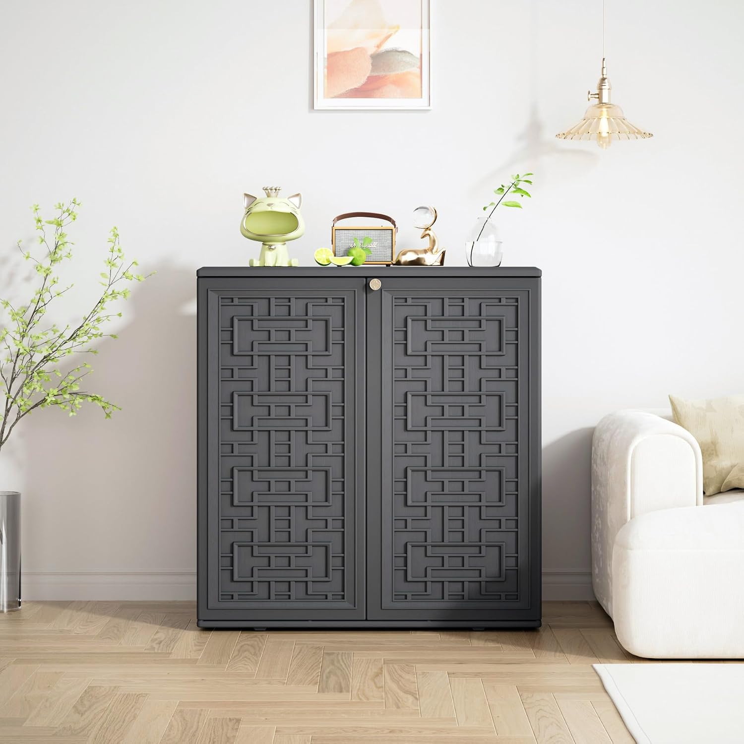 Mrosaa Storage Box Outdoor Caninet,Resin Indoor Storage Box Waterproof Outdoor Storage Cabinets for Patio/Garden/Backyard, Size 34.3''L*15''W*36.2''H(Grey)