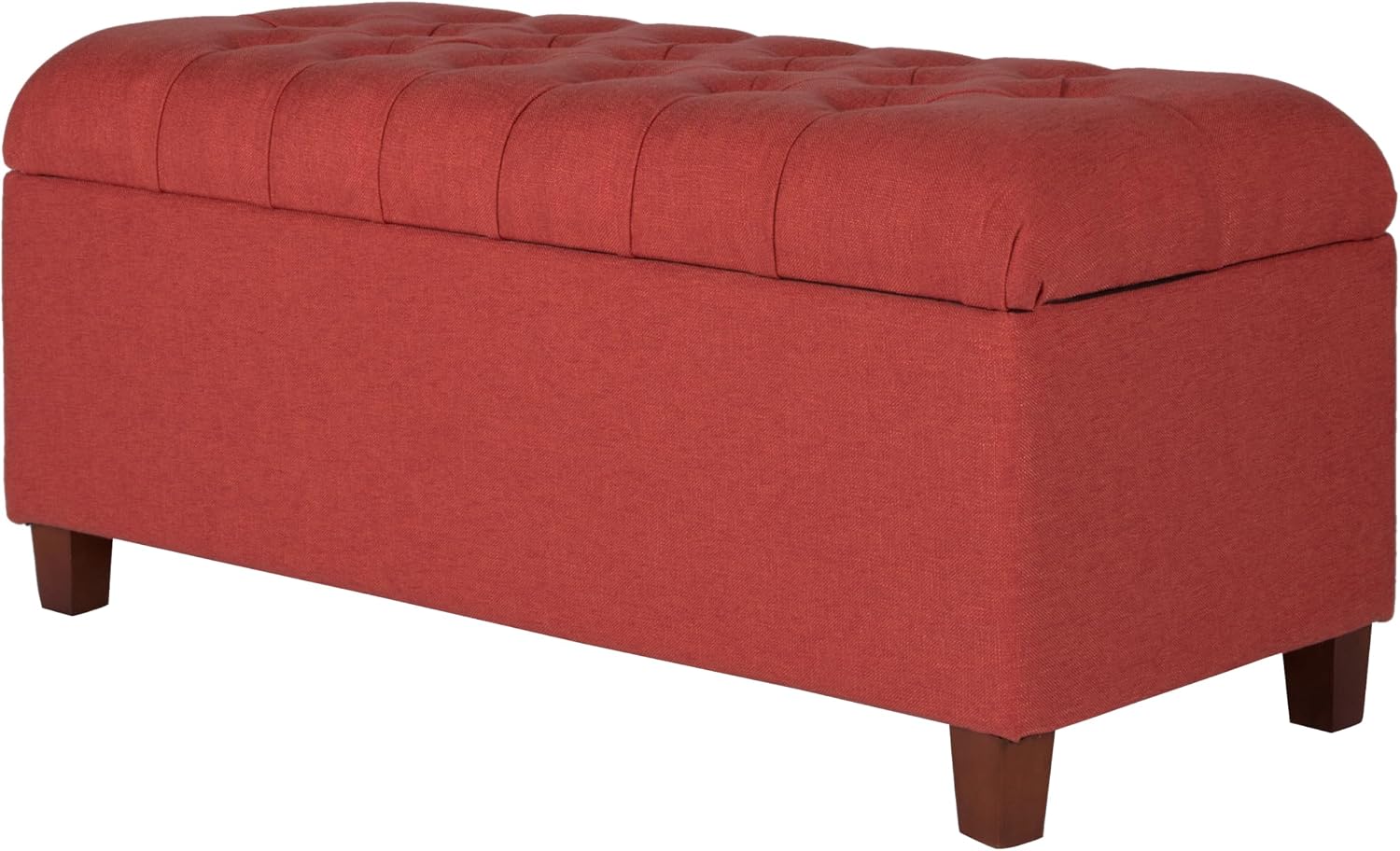 Homepop Home Decor | Tufted Ainsley Button Storage Ottoman Bench with Hinged Lid | Ottoman Bench with Storage for Living Room & Bedroom, Cranberry