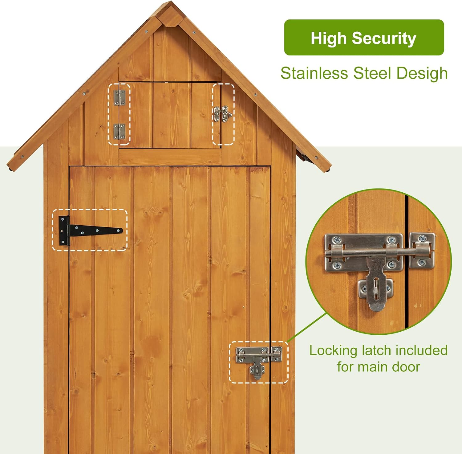 GAOMON Outdoor Wooden Storage Shed, Garden Wood Tool Cabinet, Solid Sheds & Outdoor Storage Clearance, Waterproof Sheds with Shelf and Locking Latch for Backyard, Hallway, Patio (Natural)