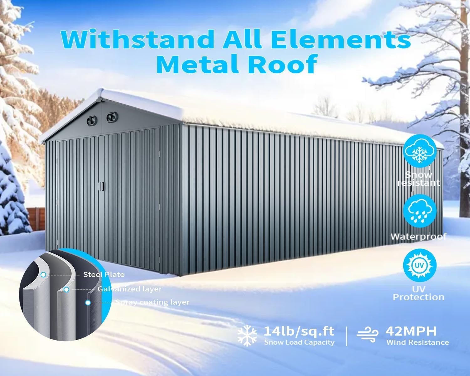 20 x 13 FT Metal Garage Shed, Large Metal Building Storage Shed with with 2 Lockable Doors&4 Air Vents, Galvanized Steel Prefab Shed Waterproof for Car, Truck, Bike, Tool, Dark Gray