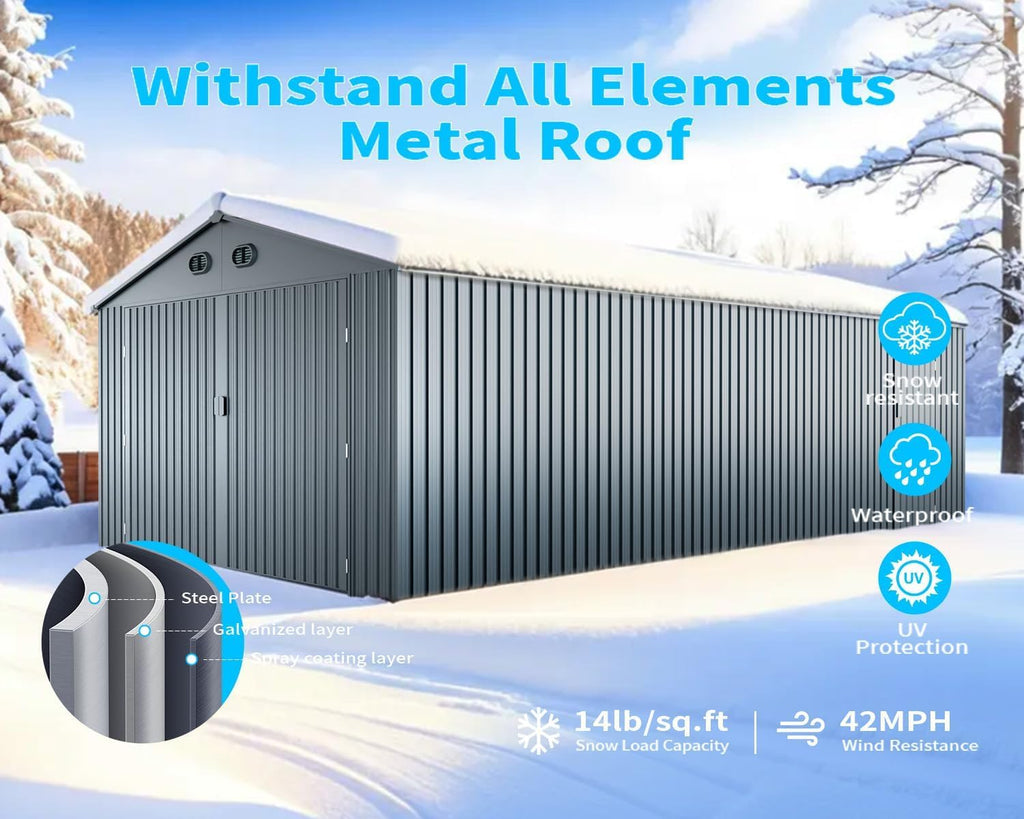20 x 10 FT Metal Garage Shed, Large Metal Building Storage Shed with with 2 Lockable Doors&4 Air Vents, Galvanized Steel Prefab Shed Waterproof for Car, Truck, Bike, Tool, Dark Gray