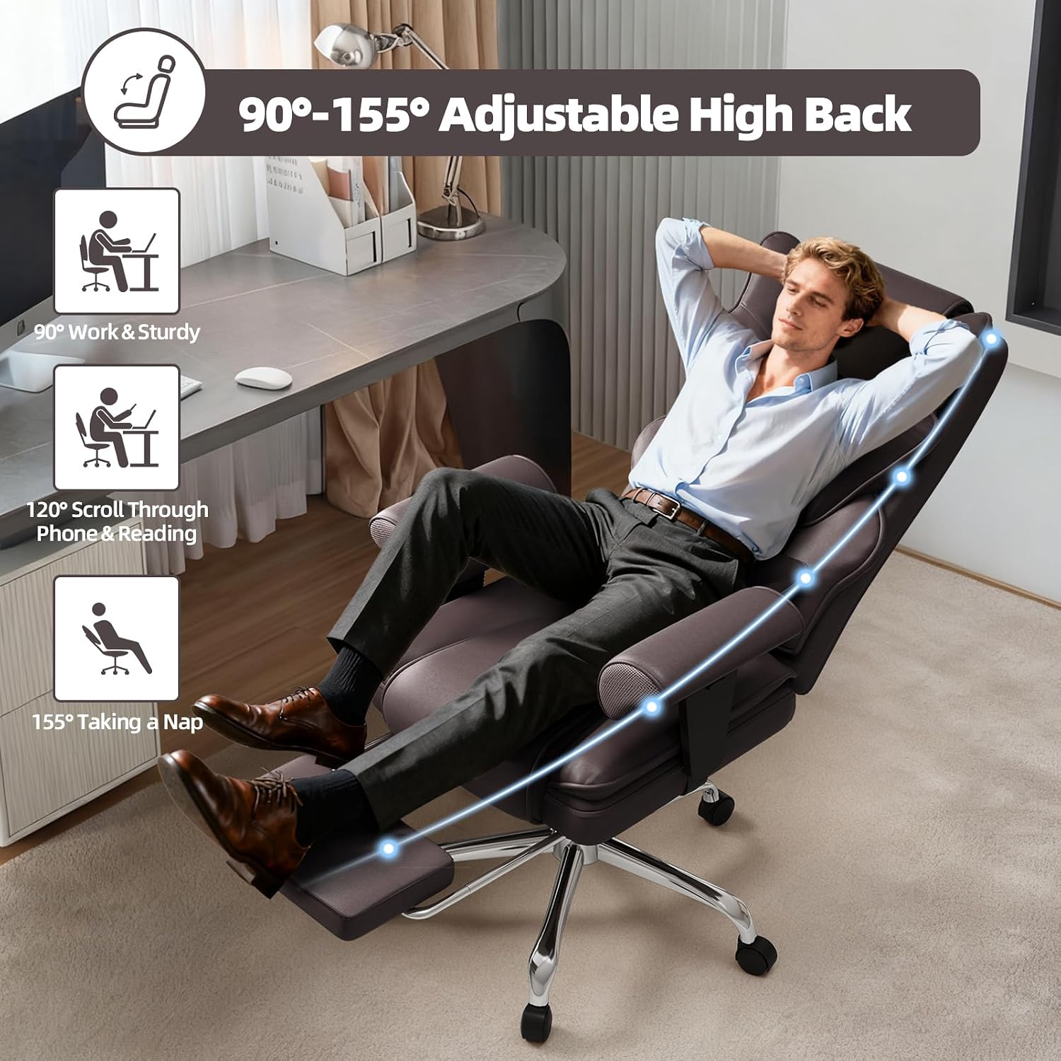 7-Point Massage Office Chair,Heated Manageral Chair,Ergonomic Executive Chair with Footrest,Adjustable Armrest，Computer Chair for Offices, Study Areas,Gaming Spaces,Brown