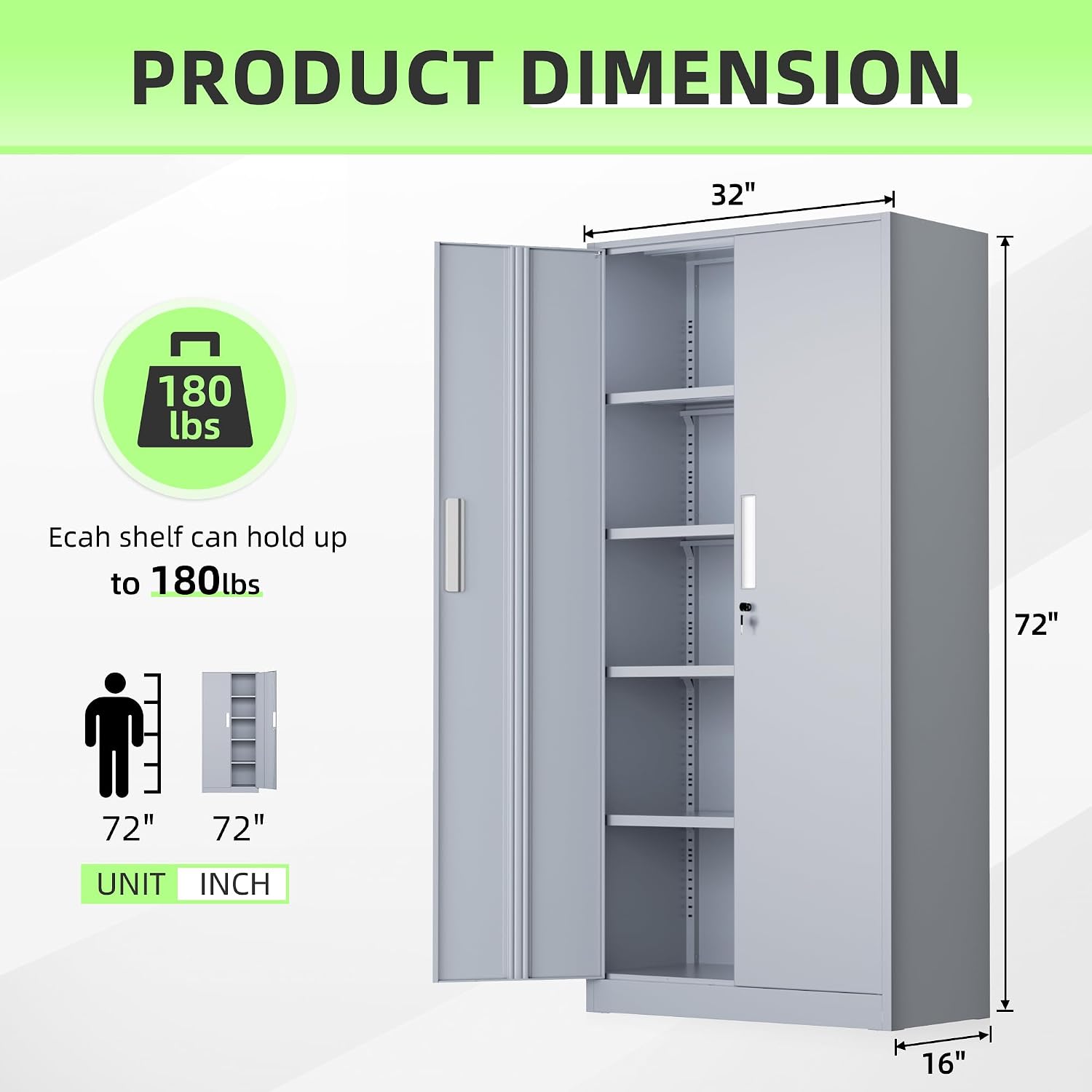 INTERGREAT Metal Storage Cabinet, 72' Locking Steel Cabinets with 2 Door and 4 Adjustable Shelves, Tall Metal Cabinet for Home Office, Garage, Warehouse,(Cement)