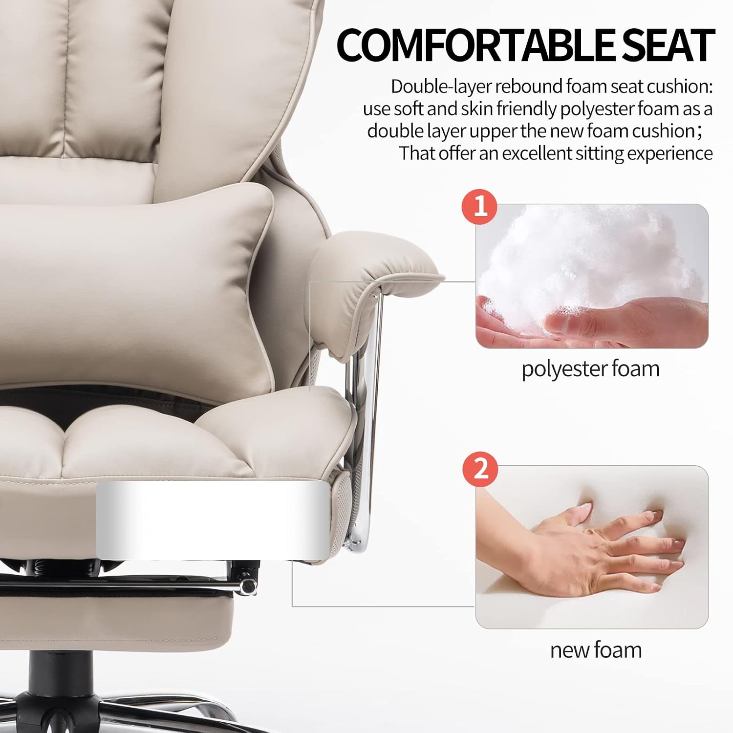 Efomao Big and Tall Office Chair 400lbs – PU Leather Executive Office Chair with Lumbar Support & Leg Rest, Heavy-Duty Computer Chair for Home Office, Grey