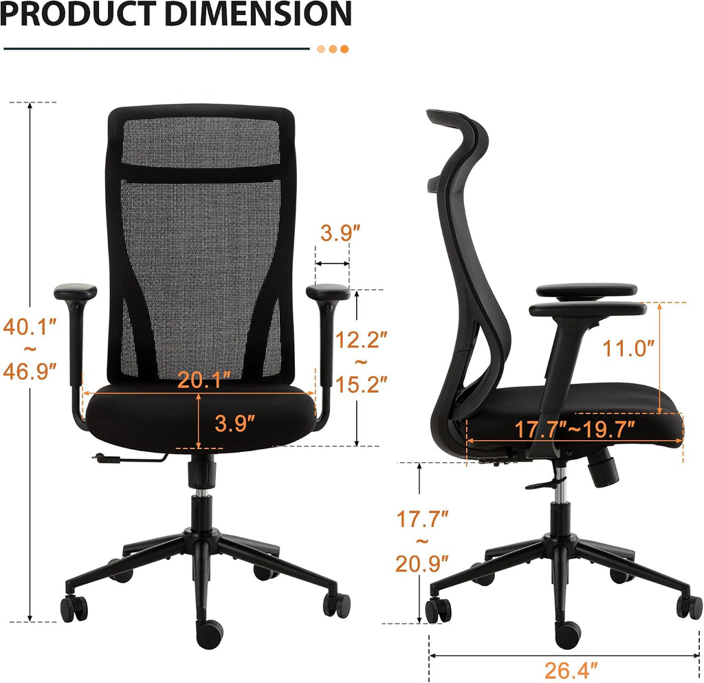 Qulomvs Mesh Ergonomic Office Chair Home Office Desk Chair with Headrest Height Adjustable Computer Executive Desk Chair with Wheels 360 Swivel Task Chair