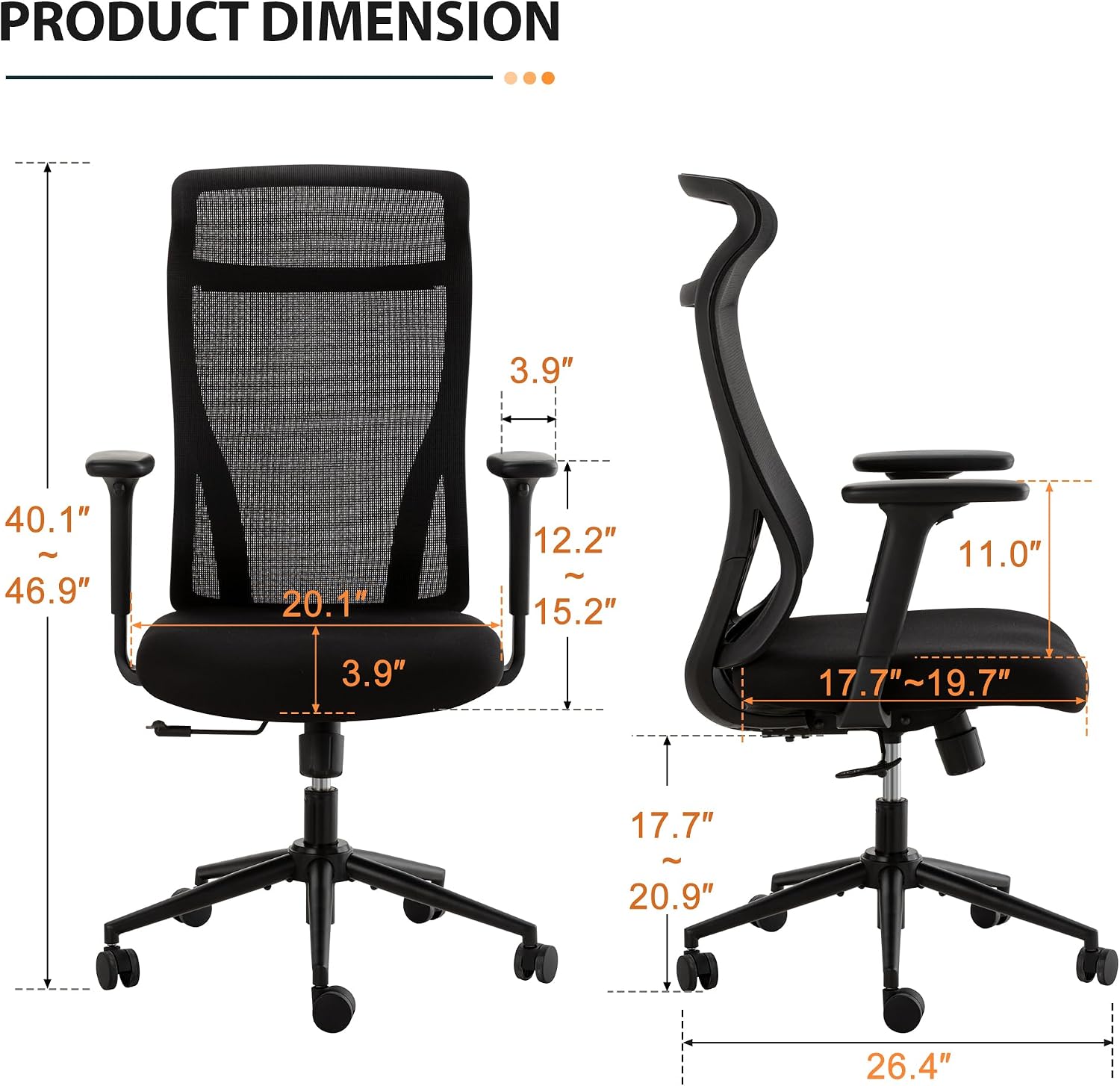 Qulomvs Mesh Ergonomic Office Chair Home Office Desk Chair with Headrest Height Adjustable Computer Executive Desk Chair with Wheels 360 Swivel Task Chair