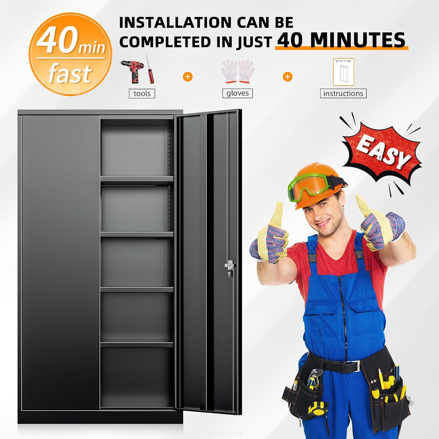 INTERGREAT Black Metal Storage Cabinet Doors, 72' Locking Steel Storage Cabinet with Shelves, Tall Metal Cabinet Lockable Steel Cabinets for Home Office, Garage