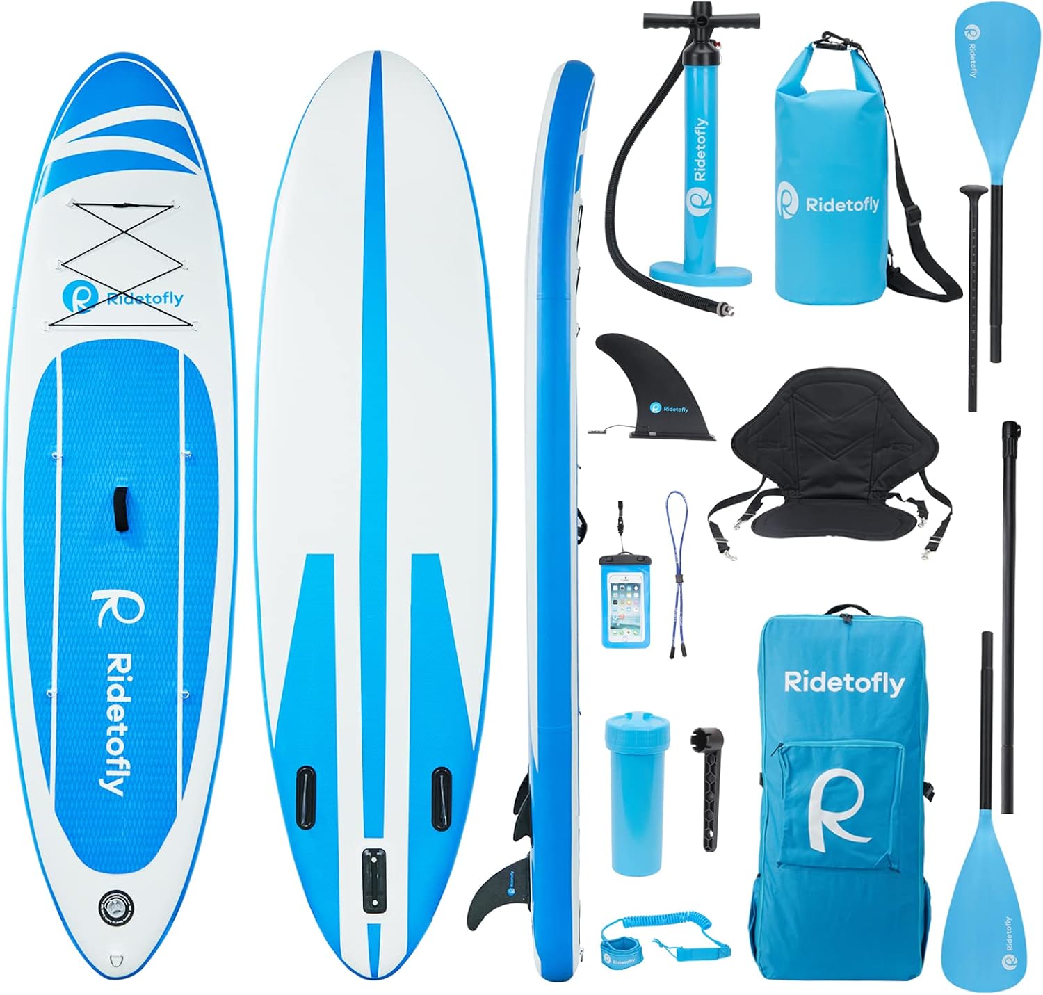 SU01 Stand Up Paddle Board, 10.6'x32''x6'' Inflatable Paddle Board with SUP Accessories, Included Hand Pump, Adjustable Paddle/Seat, Waterproof Bag, for Yoga, Fishing, Touring, Light-Blue