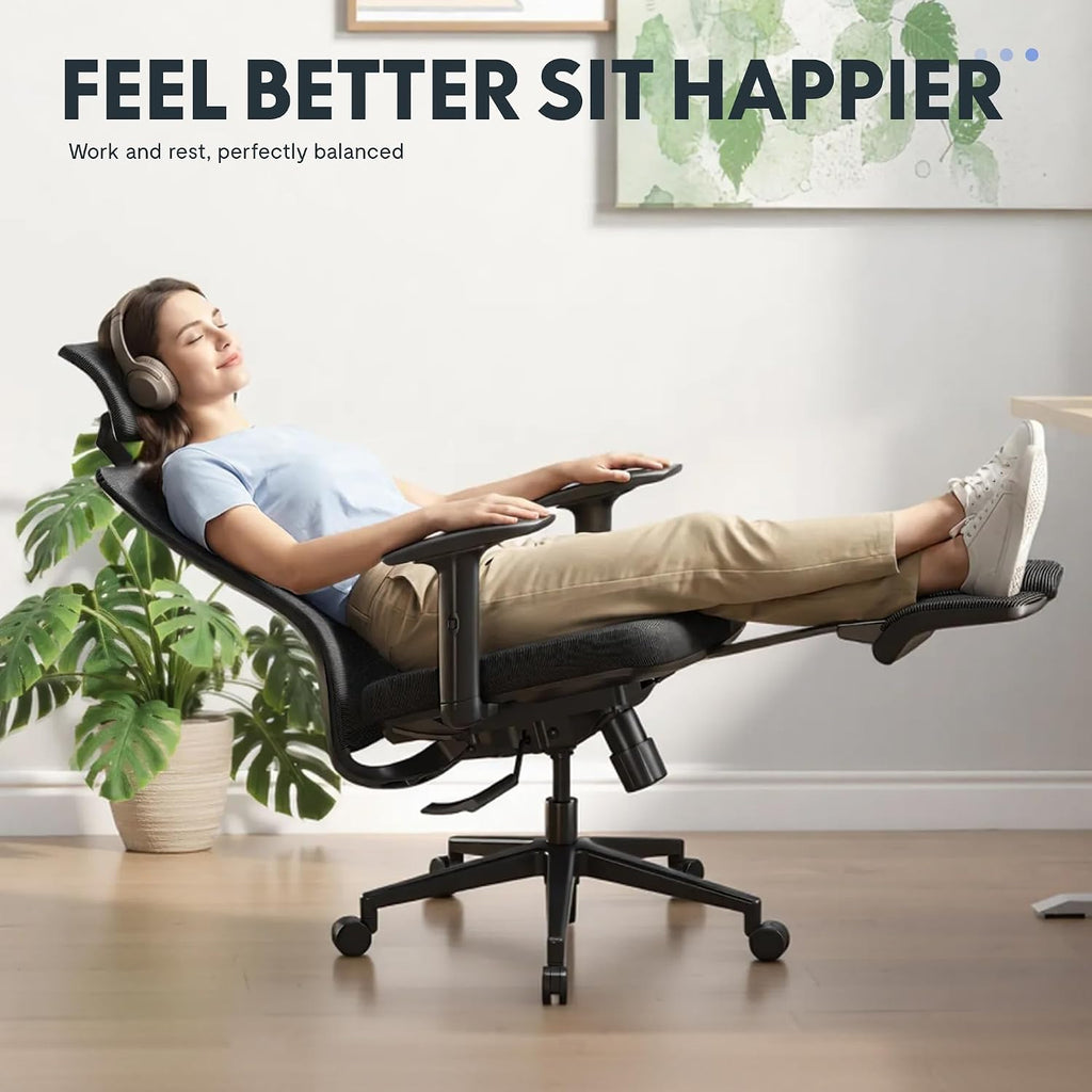 FLEXISPOT OC3 Cloud Ergonomic Office Chair with Footrest, High Back Computer Chair with Adjustable Lumbar Support/2D Headrest, Desk Chairs for Home Office Gaming Working, Black,Foam Seat,Cloud-F