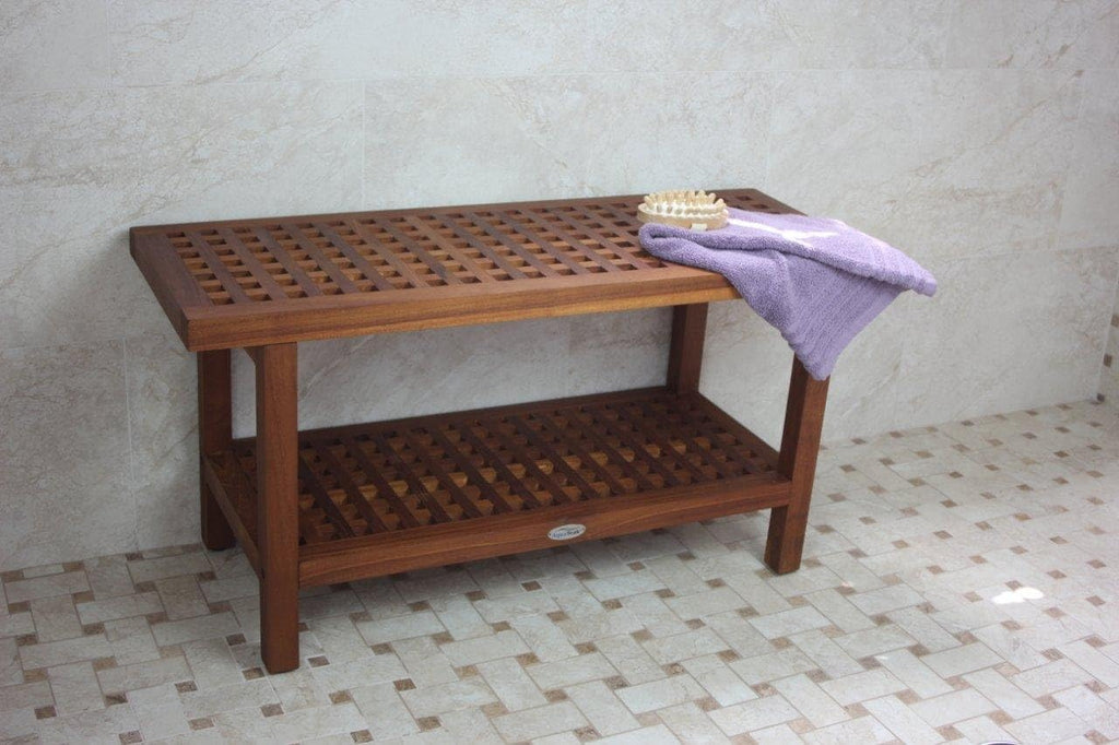 AquaTeak The Original 36' Grate Teak Shower Bench with Shelf Two-Step Care Kit