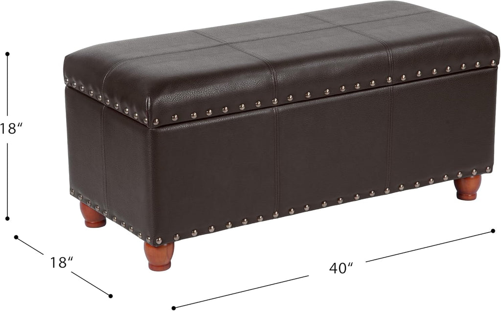 HomePop Espresso Faux Leather Storage Cocktail Bench with Nailhead Trim