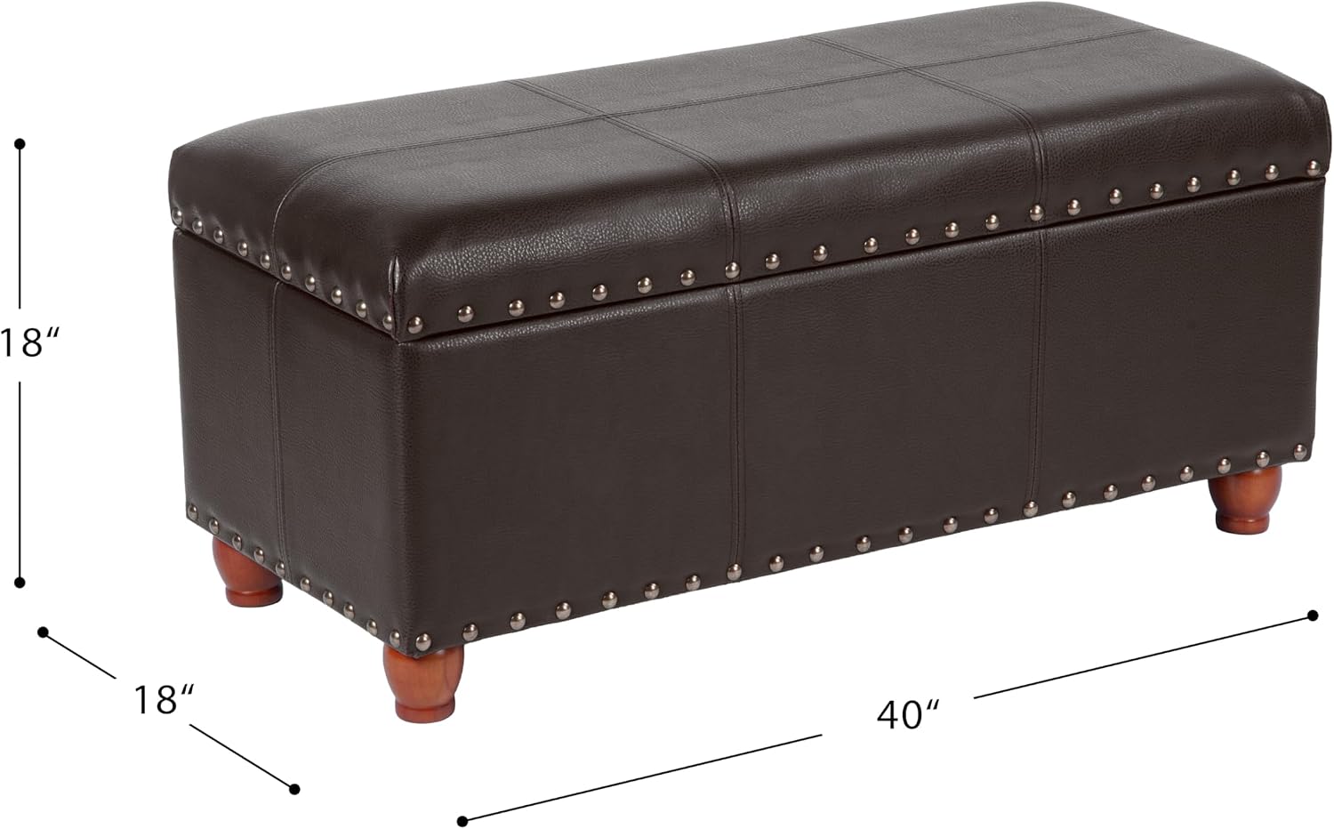 HomePop Espresso Faux Leather Storage Cocktail Bench with Nailhead Trim