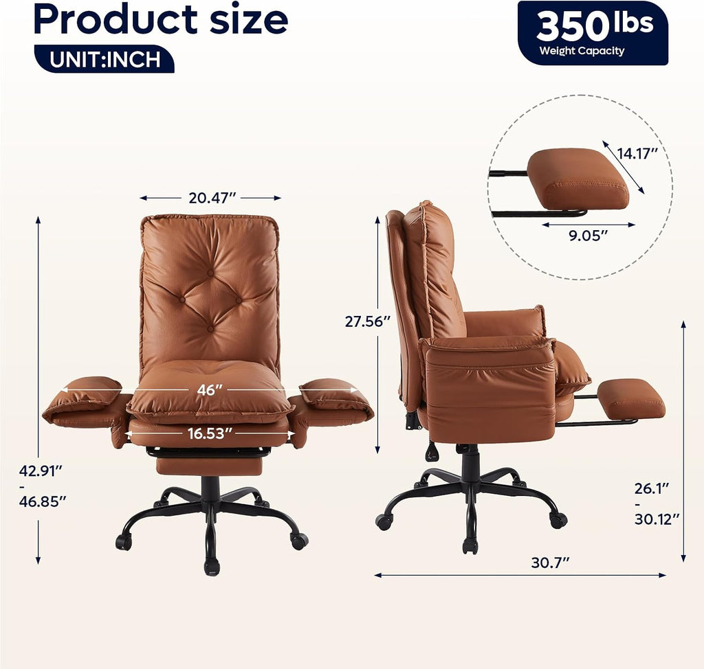 Bestier Cross Legged Office Chair with Footrest, High Back Criss Cross Chair with Reversible Armrests and Wheels, Big and Tall Reclining Office Chair for Home PU Leather Brown