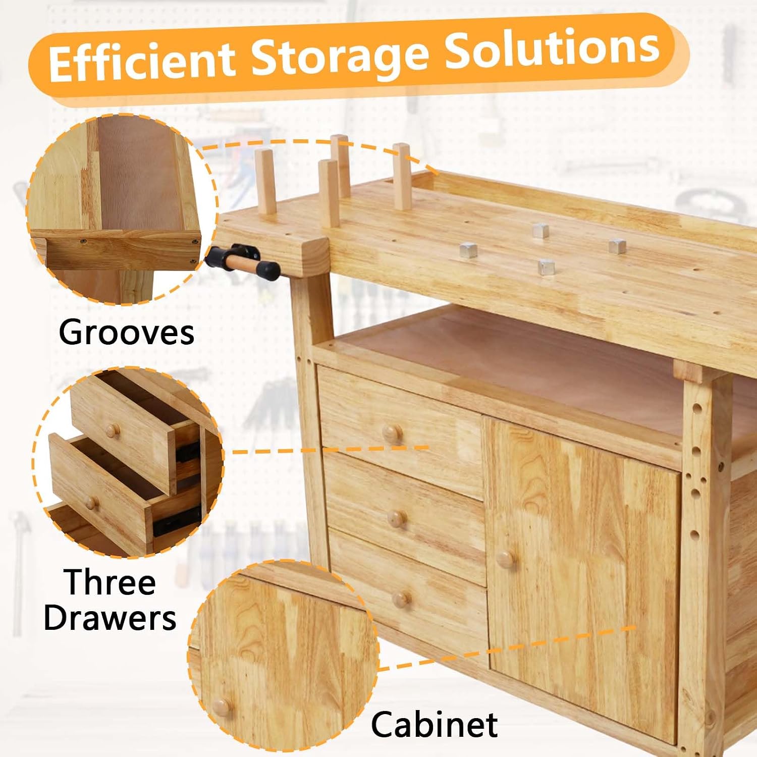 55' Rubber Wood Workbench, Heavy Duty Work Bench with Drawer& Shelf, Work Bench Table for Garage, Workshop, Home Storage, Woodworking Bench, 330 lbs Weight Capacity (55 ')