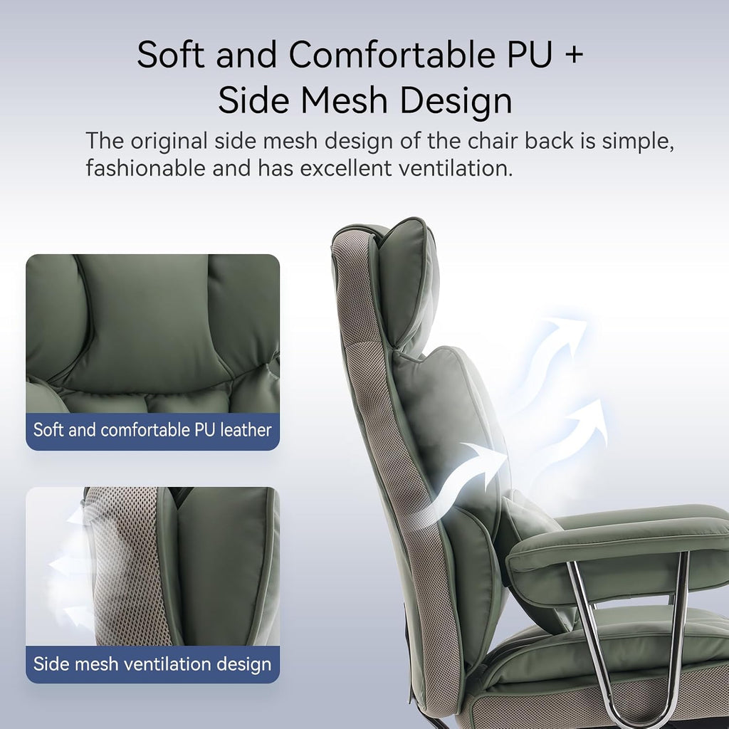 Efomao Executive Office Chair for Heavy People, High Back Computer Chair with Foot Rest, Height Adjustable PU Leather Office Chair,Big and Tall Office Chair (Green)