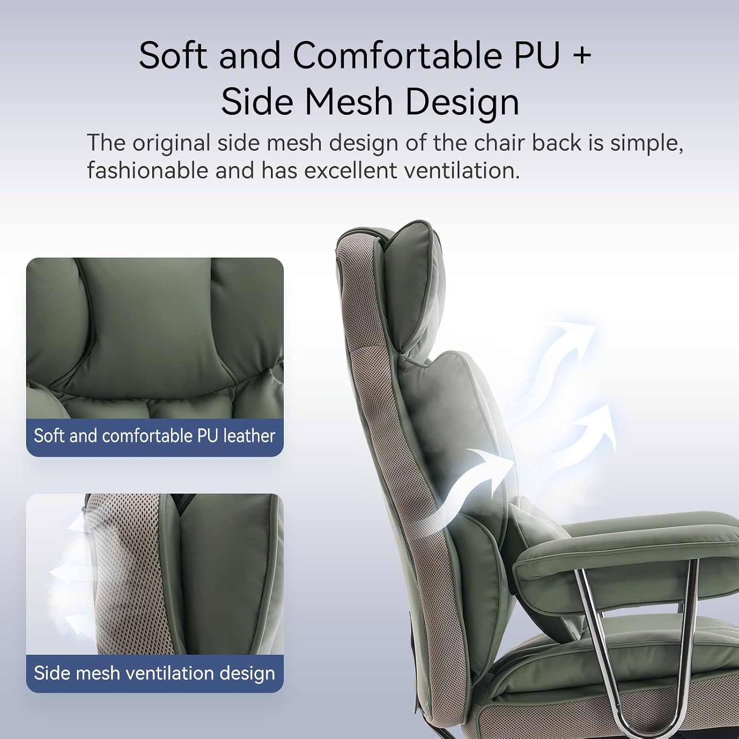 Efomao Executive Office Chair for Heavy People, High Back Computer Chair with Foot Rest, Height Adjustable PU Leather Office Chair,Big and Tall Office Chair (Green)