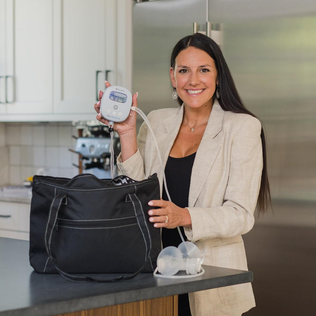 Ameda MYA Joy Plus Rechargeable Breast Pump with Deluxe Tote, Includes Cool & Carry Bag with 6 Containers, 50 Milk Bags, 4 Extra Valves, and 2 Diaphragms