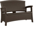 Suncast Outdoor Wicker Love Seat with 23-Gallon Storage, Comfortable Seating for Two, Ergonomic Back Support, All-Weather Furniture for Patio, Deck, and Garden, Java, Made in The USA