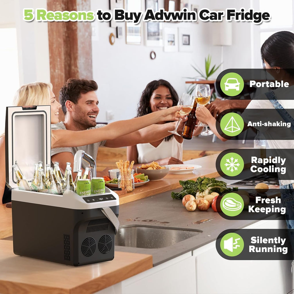 advwin 12 Volt Car Refrigerator 23Quart(22L) Electric Cooler/Warmer, Plug In Car Cooler with 110V AC Home Power Cord & 12V Car Adapter, Portable Refrigerator for Camping, Travel, RV(Black)