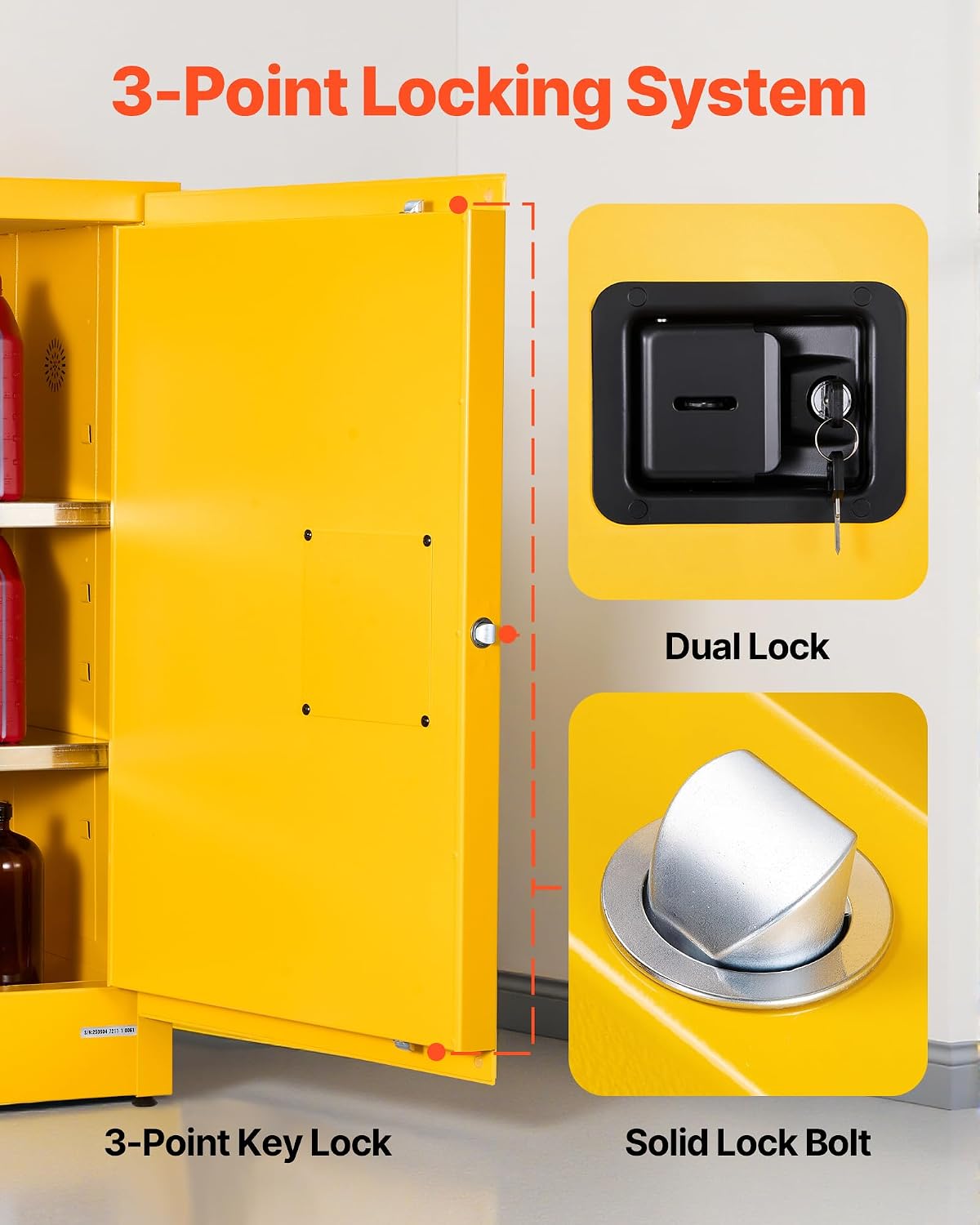 VEVOR Flammable Cabinet 18' x 24' x 65', 13 Gallon Flammable Storage Cabinet with Adjustable Shelf, Cold-Rolled and Galvanized Steel Fire Cabinets, for Commercial Industrial Home Use, Yellow