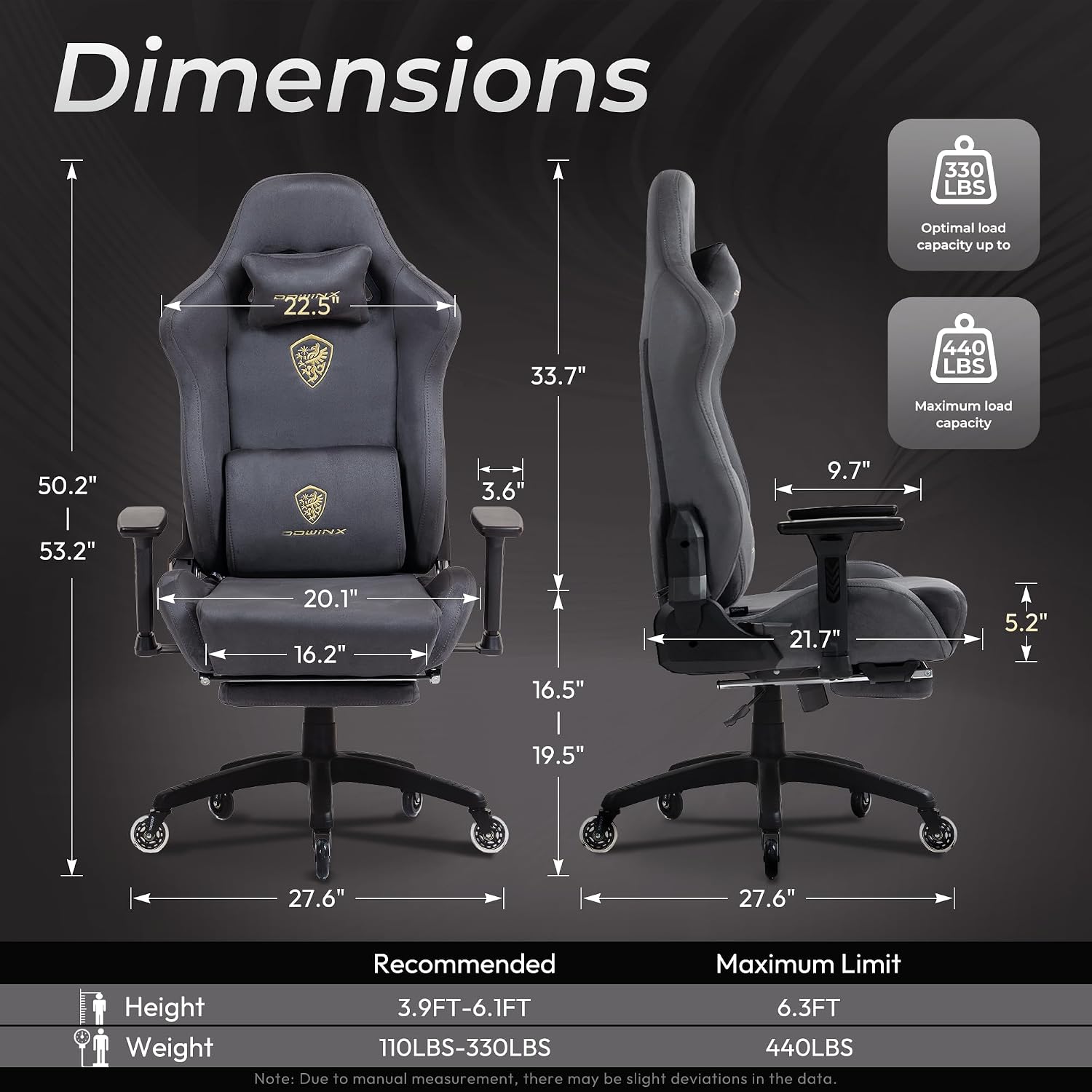 Dowinx Big and Tall Gaming Chair with Suede Fabric Breathable, Game Chairs for Adults with Oversized Thick Seat for 440lbs, Ergonomic Gamer Chair for Streaming & Long Gaming Sessions, Grey