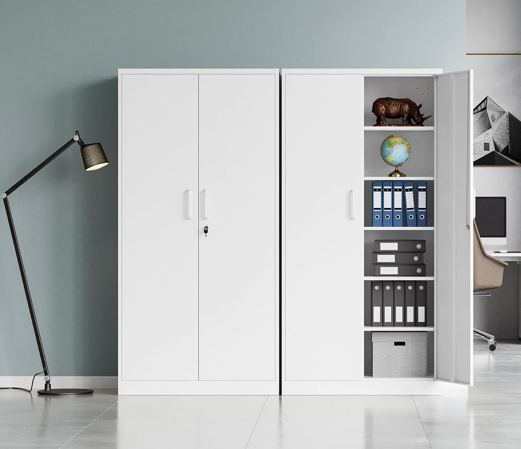 MIIIKO Metal Storage Cabinet with Lock, 71' Steel Storage Cabinet with 2 Doors and 5 Adjustable Shelves, for Office, School.