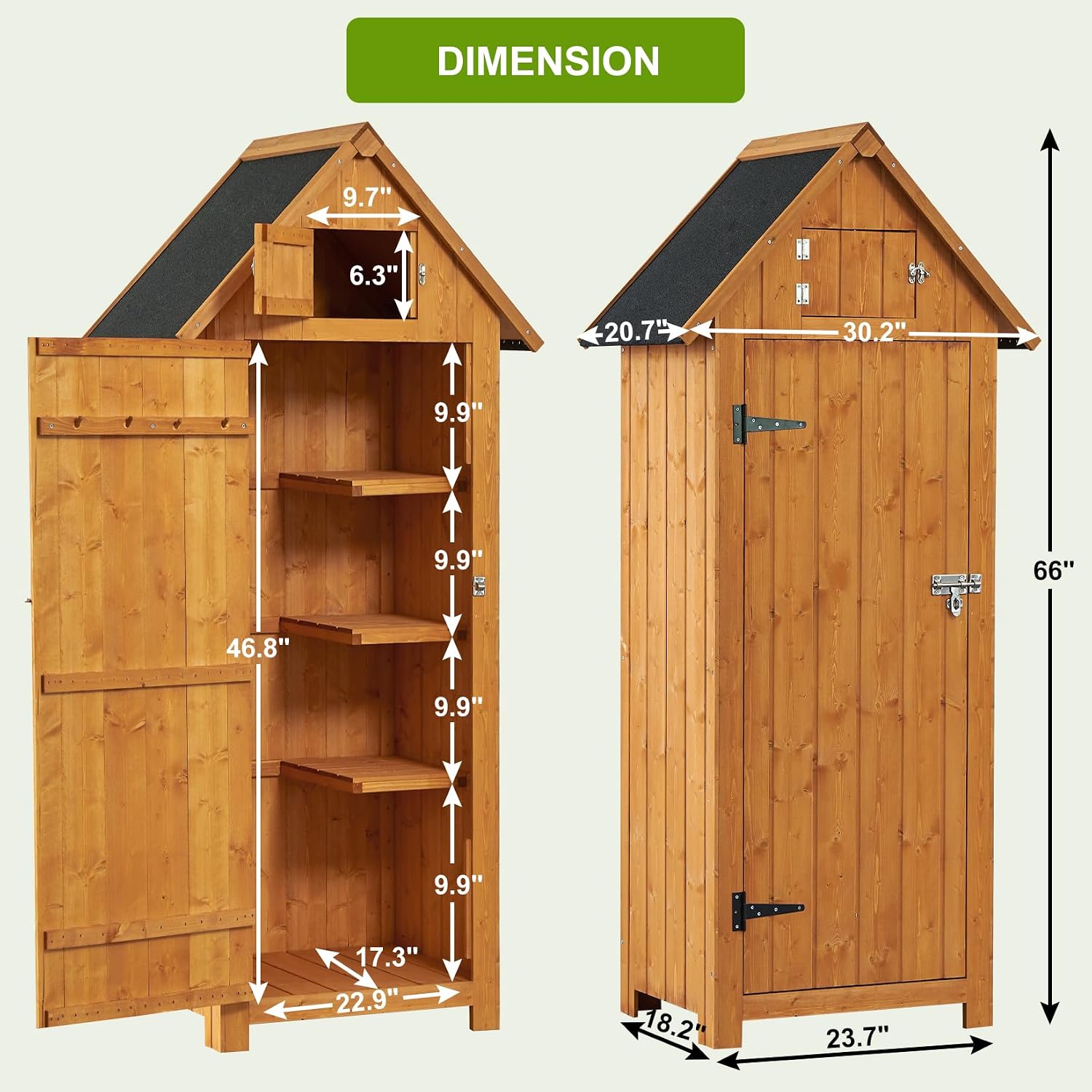 GAOMON Outdoor Wooden Storage Shed, Garden Wood Tool Cabinet, Solid Sheds & Outdoor Storage Clearance, Waterproof Sheds with Shelf and Locking Latch for Backyard, Hallway, Patio (Natural)