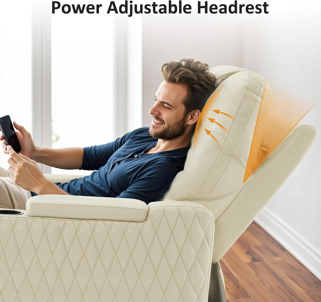 MCombo Oversized Power Recliner Chair with Adjustable Headrest & LED Light for Adults, Zero Gravity Recliner with USB & Type C Ports, Cup Holders for Living Room & Home Theater, Faux Leather HTS401