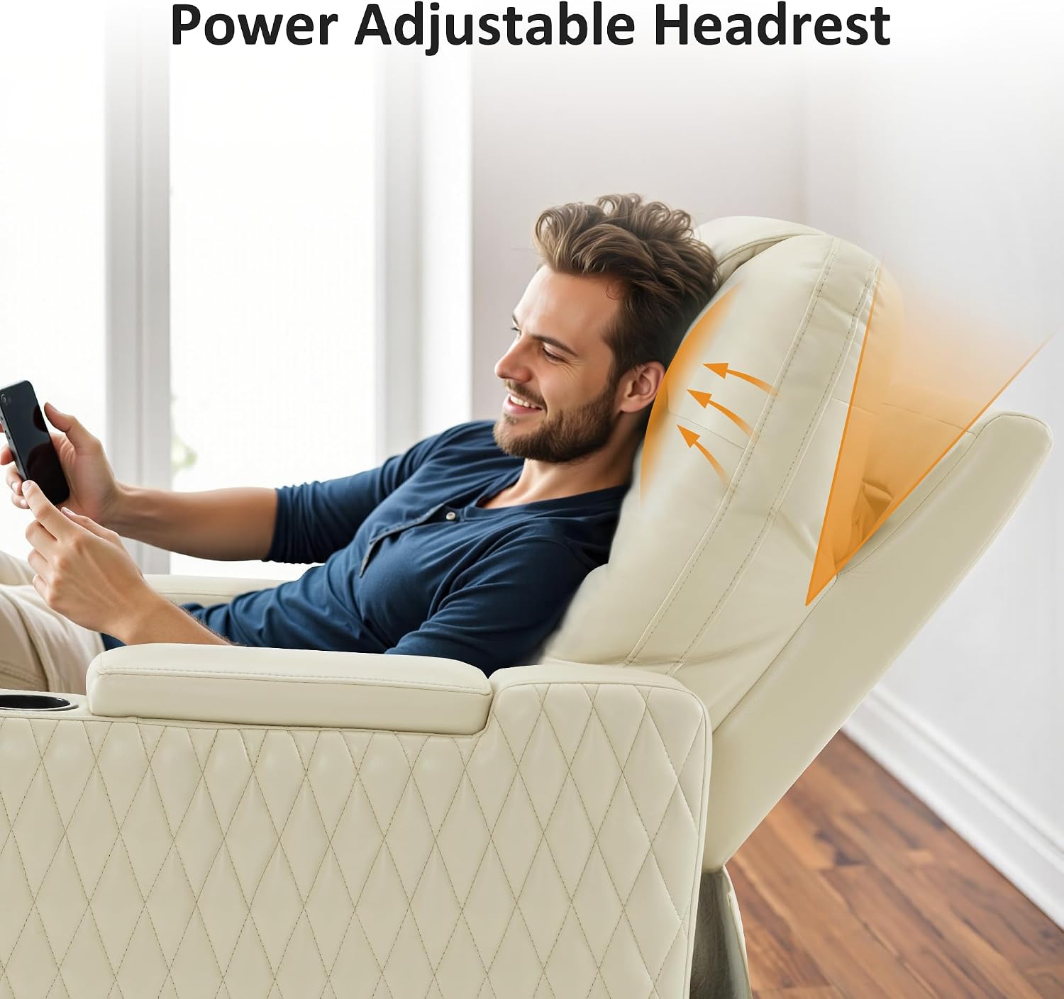 MCombo Oversized Power Recliner Chair with Adjustable Headrest & LED Light for Adults, Zero Gravity Recliner with USB & Type C Ports, Cup Holders for Living Room & Home Theater, Faux Leather HTS401