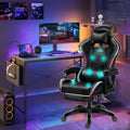 LED Gaming Chair with Speakers, Massage Computer Chair Ergonomic Racing Office Chair PU Leather Recliner Swivel Gamer Chair with Lumbar Support Headrest Armrest and Footrest,Black