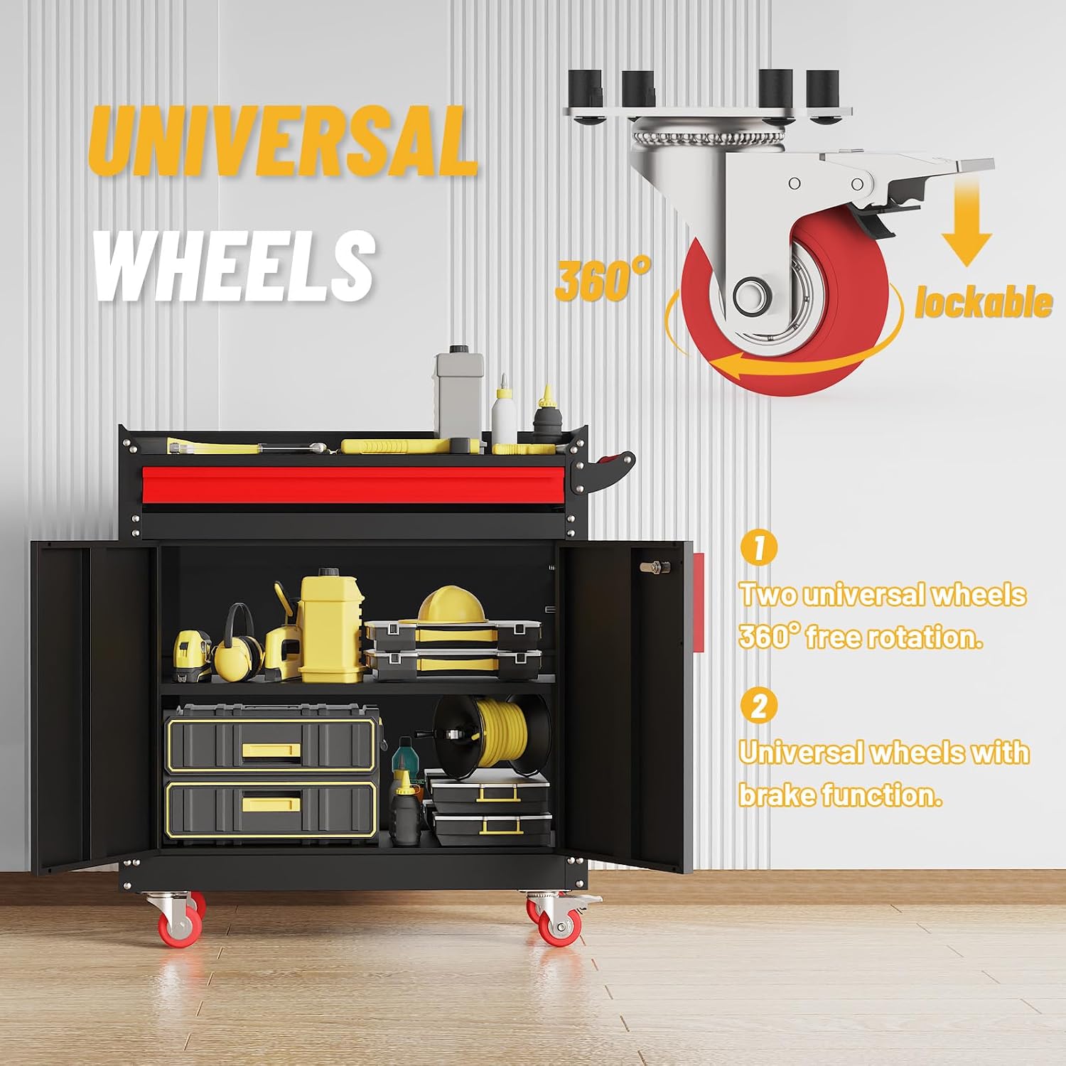 Eltean Rolling Garage Cabinets, Garage Storage Cabinet with Wheels and Workbench, Metal Cabinet with Doors and Shelf, Lockable Metal Storage Cabinets, for Home,Garages, Repair Stores, Warehouses