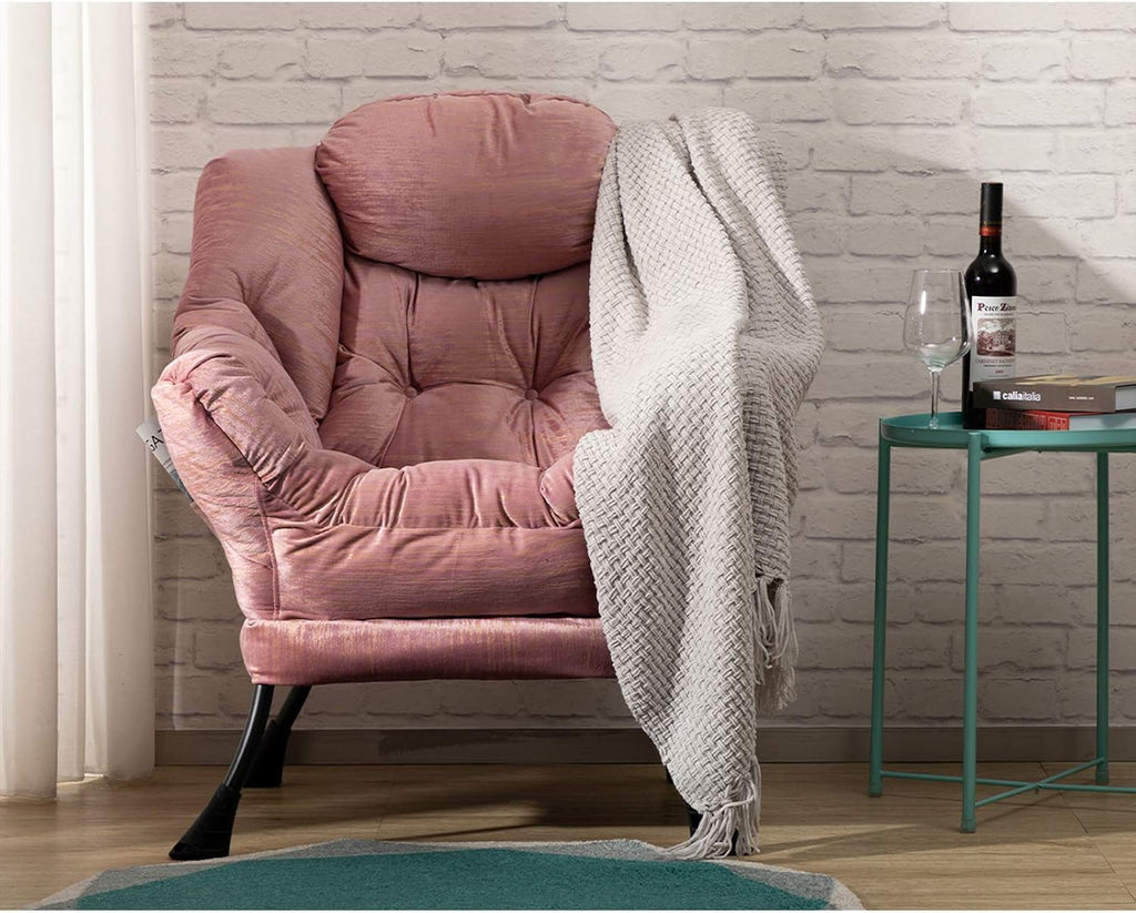 HollyHOME Lazy Chair with Armrest and Side Pocket, Comfy Accent Lounge Chair,Leisure Sofa Armchair for Living Room, Bedroom, Dorm, or Small Spaces, Oversized Reading Sofa Chair,Velvet Gilding Pink