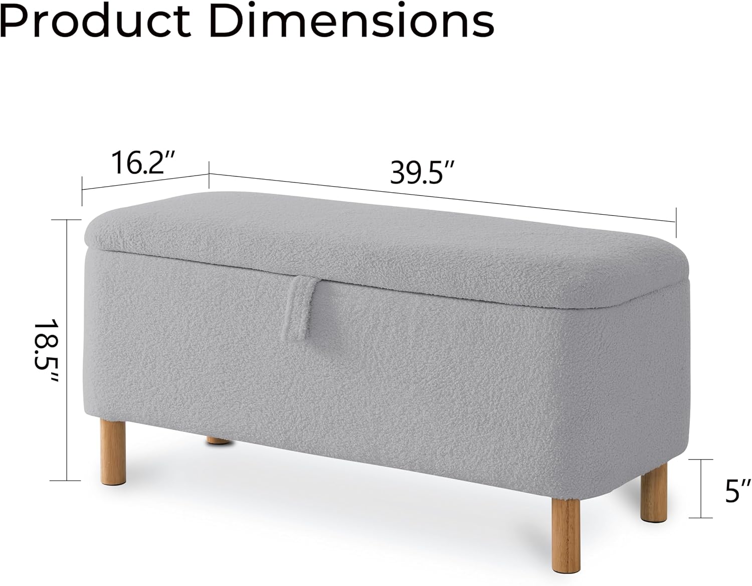 Boucle Storage Ottoman Bench for Bedroom end of Bed, Sherpa Upholstered Shoe Seat Storage Bench for Entryway Bed Foot, Rectangle Cushion Padded Blanket Chest Cute for Living Room, Grey