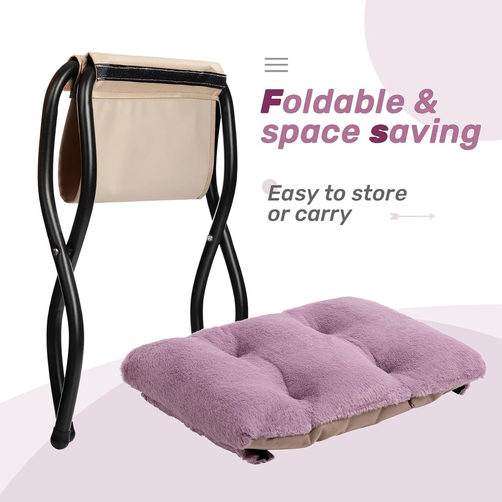 HollyHOME Lazy Chair with Foldable Ottoman, Accent Comfy Lounge Armchair and Folding Footrest Stool, Leisure Sofa Reading Chair and Footstool for Living Room, Bedroom, Dorm,Faux Fur Purple