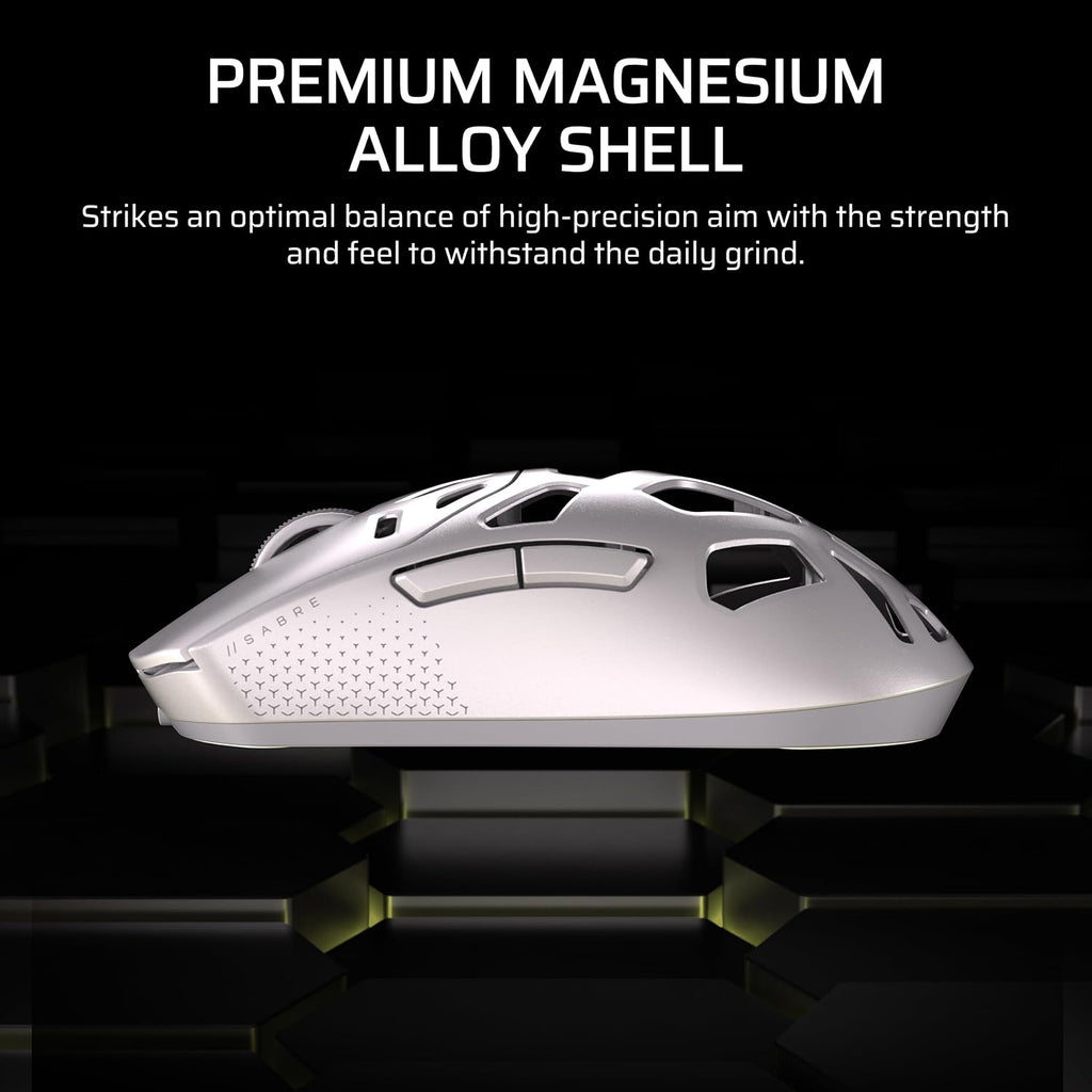 Corsair Sabre v2 PRO Wireless MG FPS Gaming Mouse – 33,000 DPI Marksman S Sensor, 8,000Hz Hyper-Polling, Durable Magnesium, Lightweight, Up to 120hr Battery – White