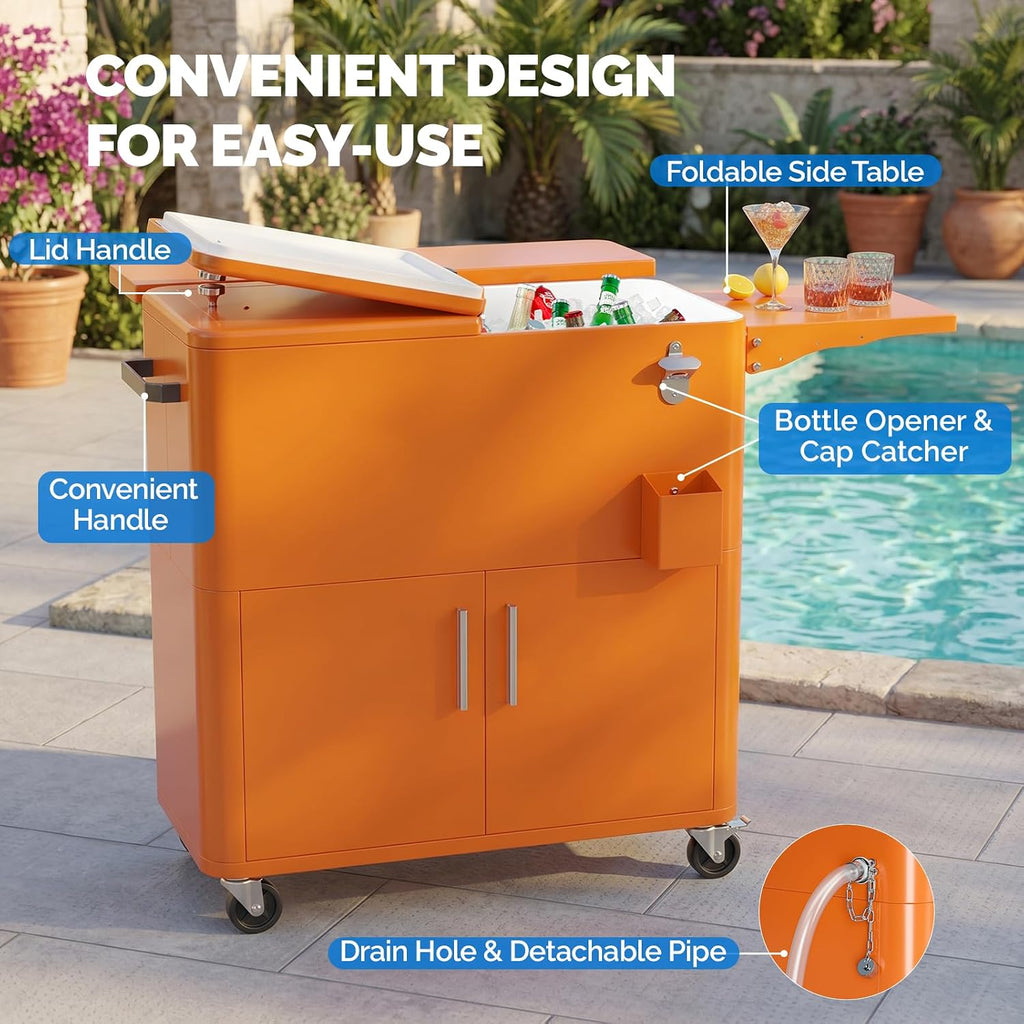 VINGLI Patio Cooler, Ice Chest with Storage Cabinet, Bottle Opener Drainage, Outdoor Cooler for Party, Deck, Pool