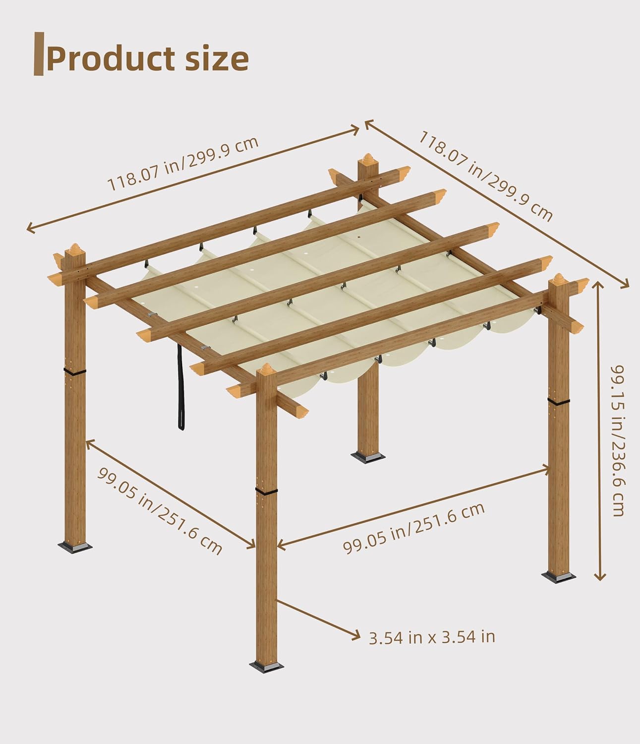 GAOMON Retractable Pergola 10' x 10' Aluminum Outdoor Pergola with Retractable Canopy Faux Wood Metal Pergolas for Patios, Backyard, Deck, Patio, Garden Porch Beach Pavilion Grape Trellis, Beige