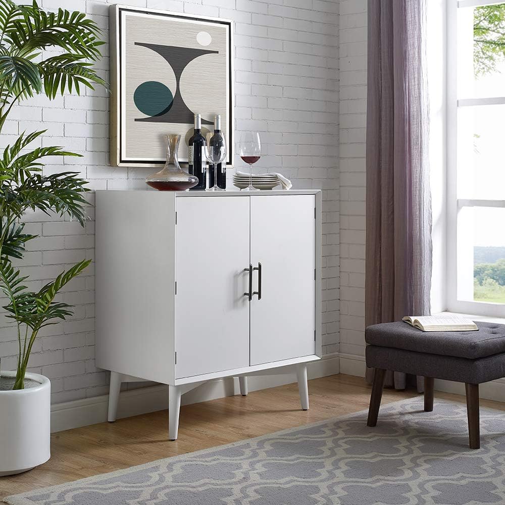 Crosley Furniture Landon Bar Cabinet with Storage Shelves and Wine Rack, White