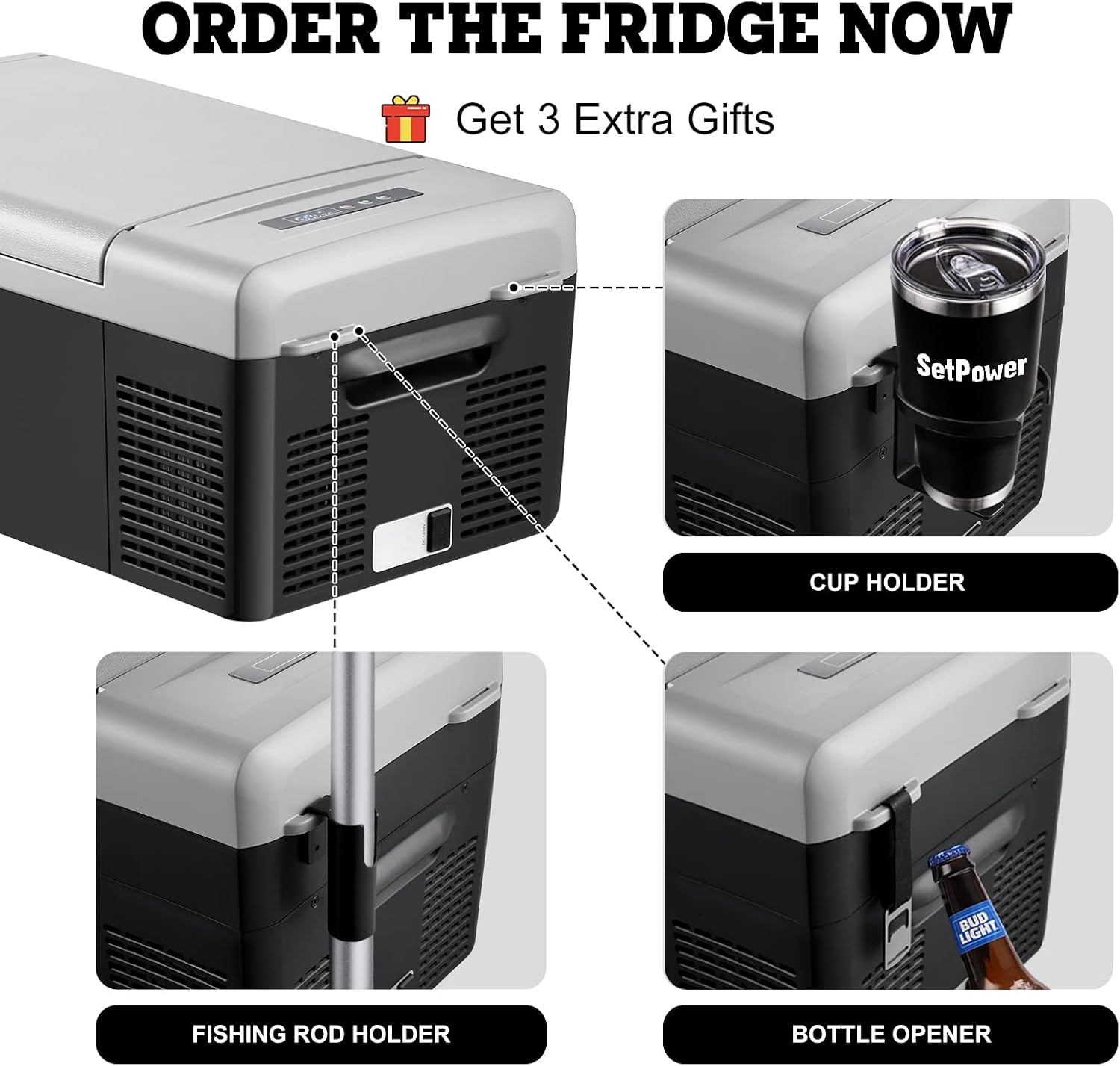 Setpower FC15 Portable Refrigerator Electric Cooler With AC Adapter,15L/15.8QT 12 Volt Car Refrigerator, -4℉-68℉ Portable Fridge Freezer for Car,RV, Truck,Camping,Travel, Home