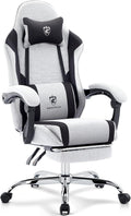 Gaming Chair Breathable Fabric,Computer Office Chair with Footrest,Massage Lumbar Support and Gel Pad,Ergonomic Reclining Adjustable Gamer Chair with Headrest and Spring Cushion Grey Black