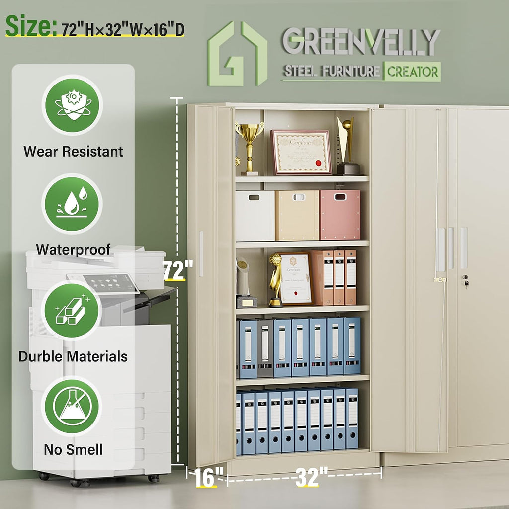 Greenvelly Metal Storage Cabinet, Gray Steel Garage Cabinet with Doors and Adjustable Shelves, Metal Cabinet with Lock,Garage Cabinets and Storage System for Garage,Home Office,School