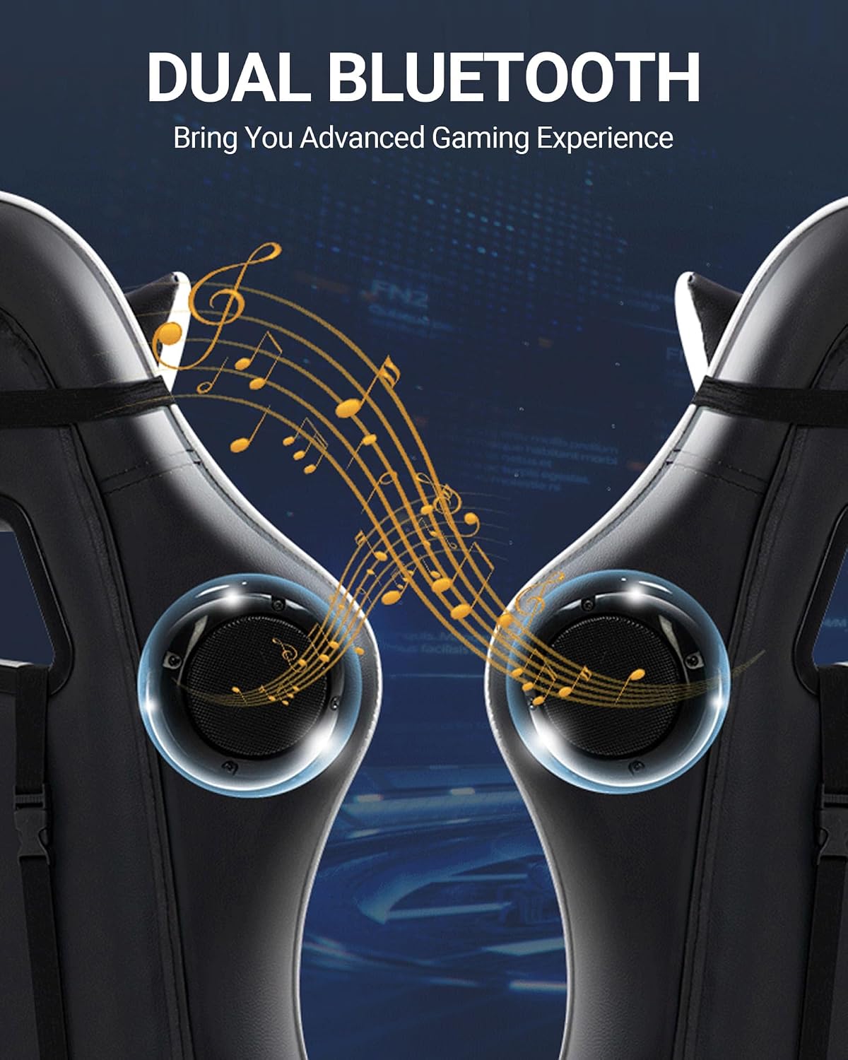 Video Gaming Chair with Speakers, PU Leather Office Chair with Massage Lumbar Pillow & Footrest, Latex Reclining Desk Chair with Adjustable Rotating Armrests for Adults(Yellow)